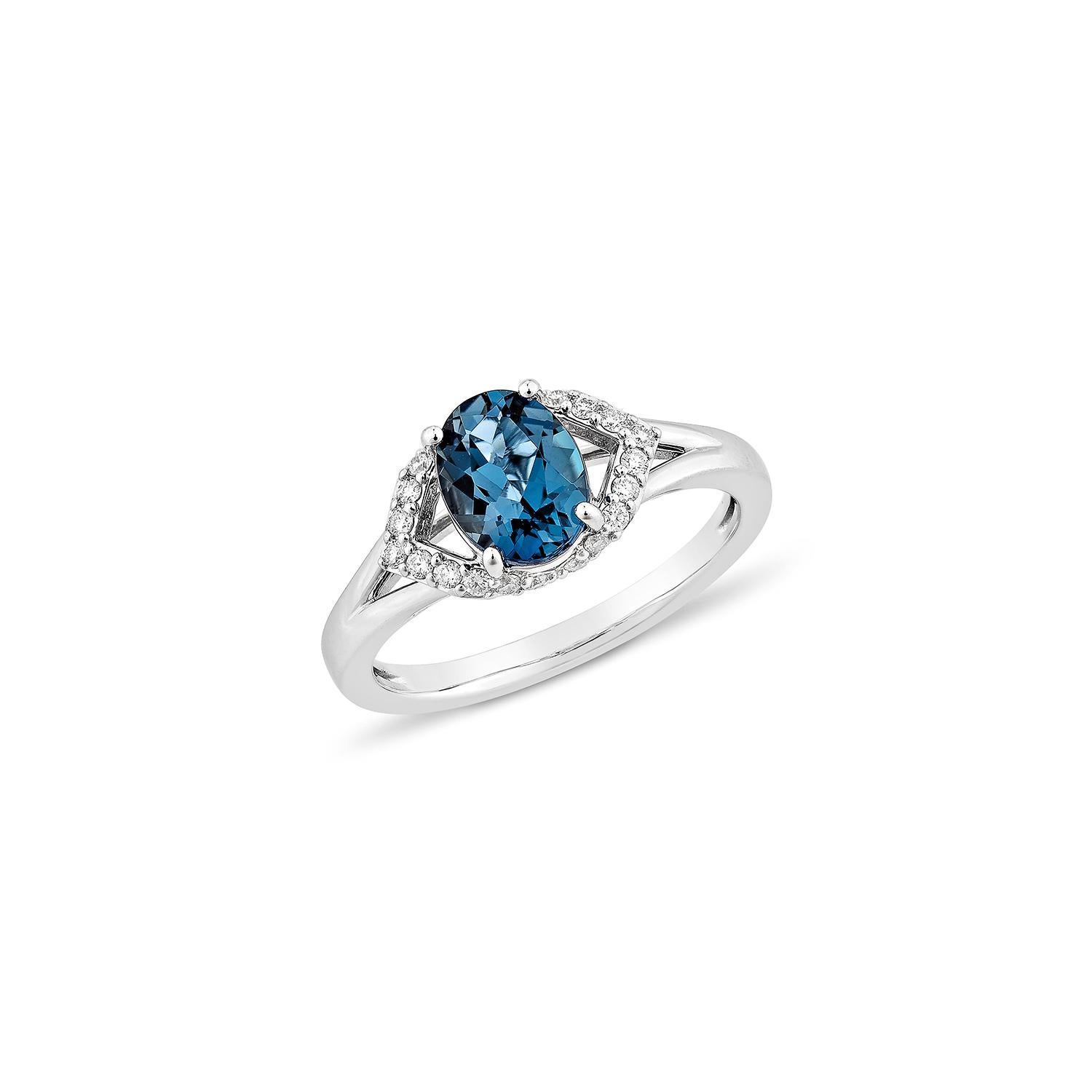Contemporary Sunita Nahata London Blue Topaz Fancy 1.42ct. Ring in 14KWG with Diamond. For Sale