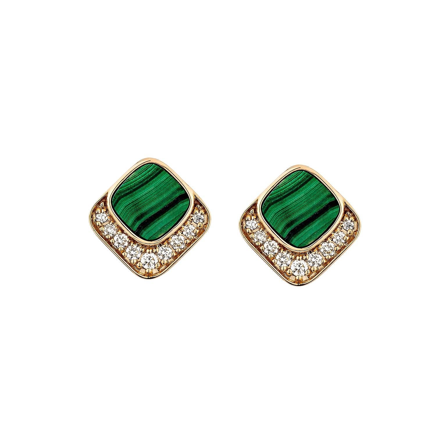 Contemporary Sunita Nahata Malachite 1.46ct. Stud Earring in 18KRG with Diamond. For Sale
