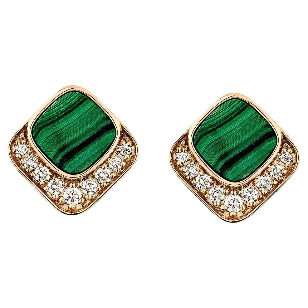 Sunita Nahata Malachite 1.46ct. Stud Earring in 18KRG with Diamond.