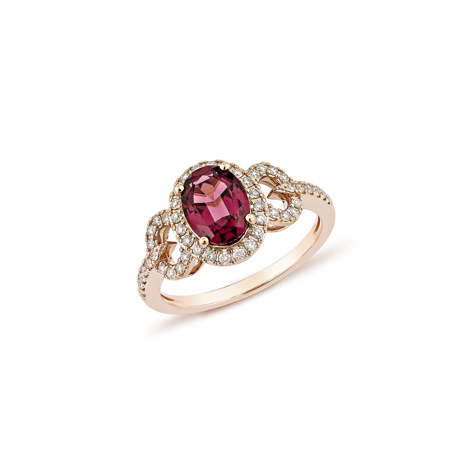 Contemporary Sunita Nahata Rhodolite 1.48ct. Fancy Ring in 14KRG with White Diamond. For Sale