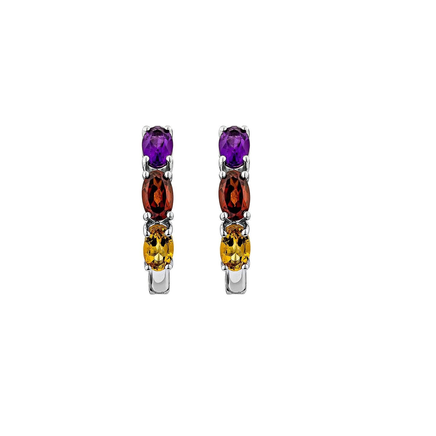 Contemporaneo Sunita Nahata Ametista, Citrino e Granato 1,51ct. Orecchini a cerchio in 14KWG. in vendita