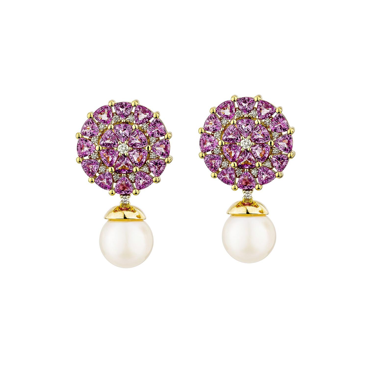 Contemporaneo Perla e zaffiro rosa Sunita Nahata 15,10ct. Orecchino in 18KYG con diamante. in vendita