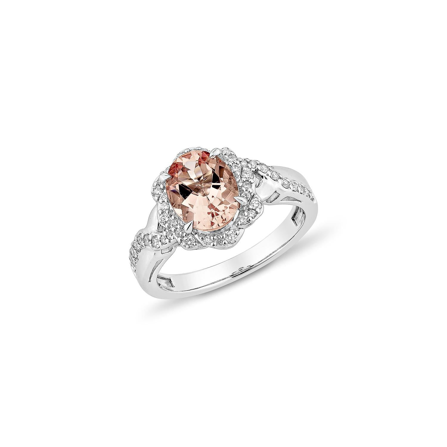 Contemporary Sunita Nahata Pink Morganite 1.55ct. Fancy Ring in 18KWG with Diamond. For Sale