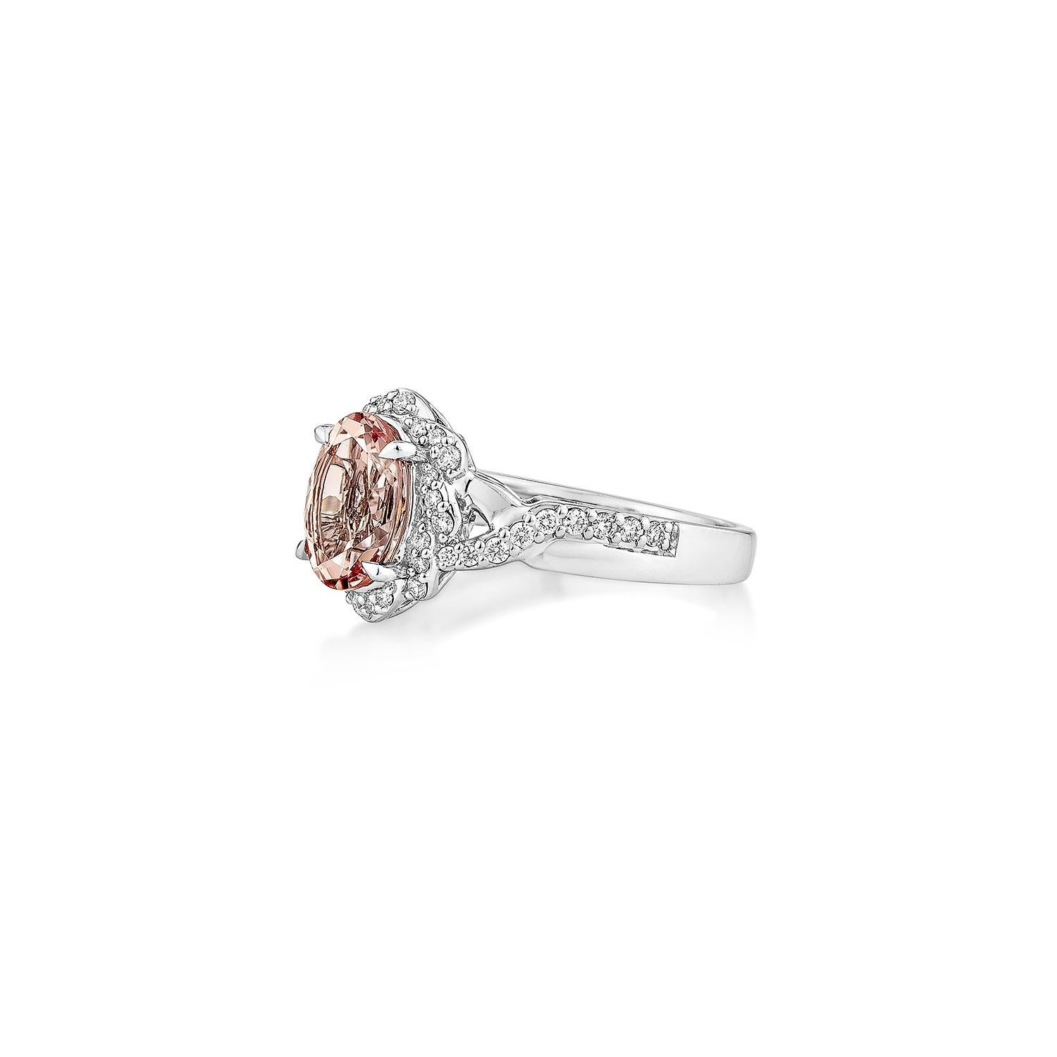 Oval Cut Sunita Nahata Pink Morganite 1.55ct. Fancy Ring in 18KWG with Diamond. For Sale