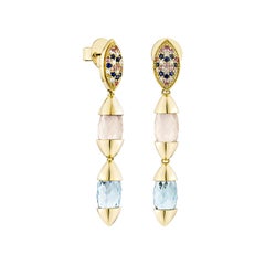Sunita Nahata Topaz and Rose Quartz 15.58ct. Earrings in 18KYG with Diamond.