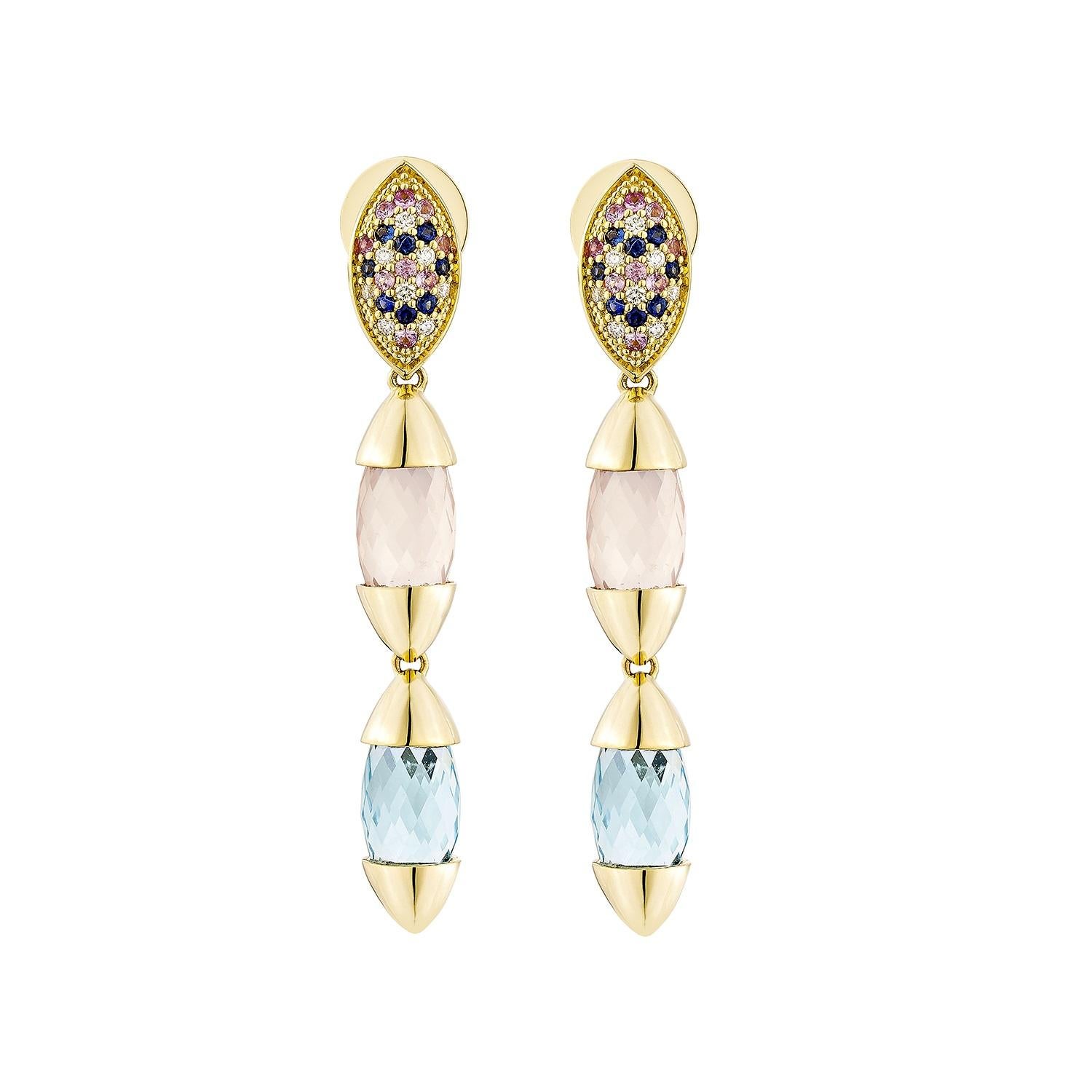 Contemporaneo Sunita Nahata Topazio e Quarzo Rosa 15,58ct. Orecchini in 18KYG con diamante. in vendita