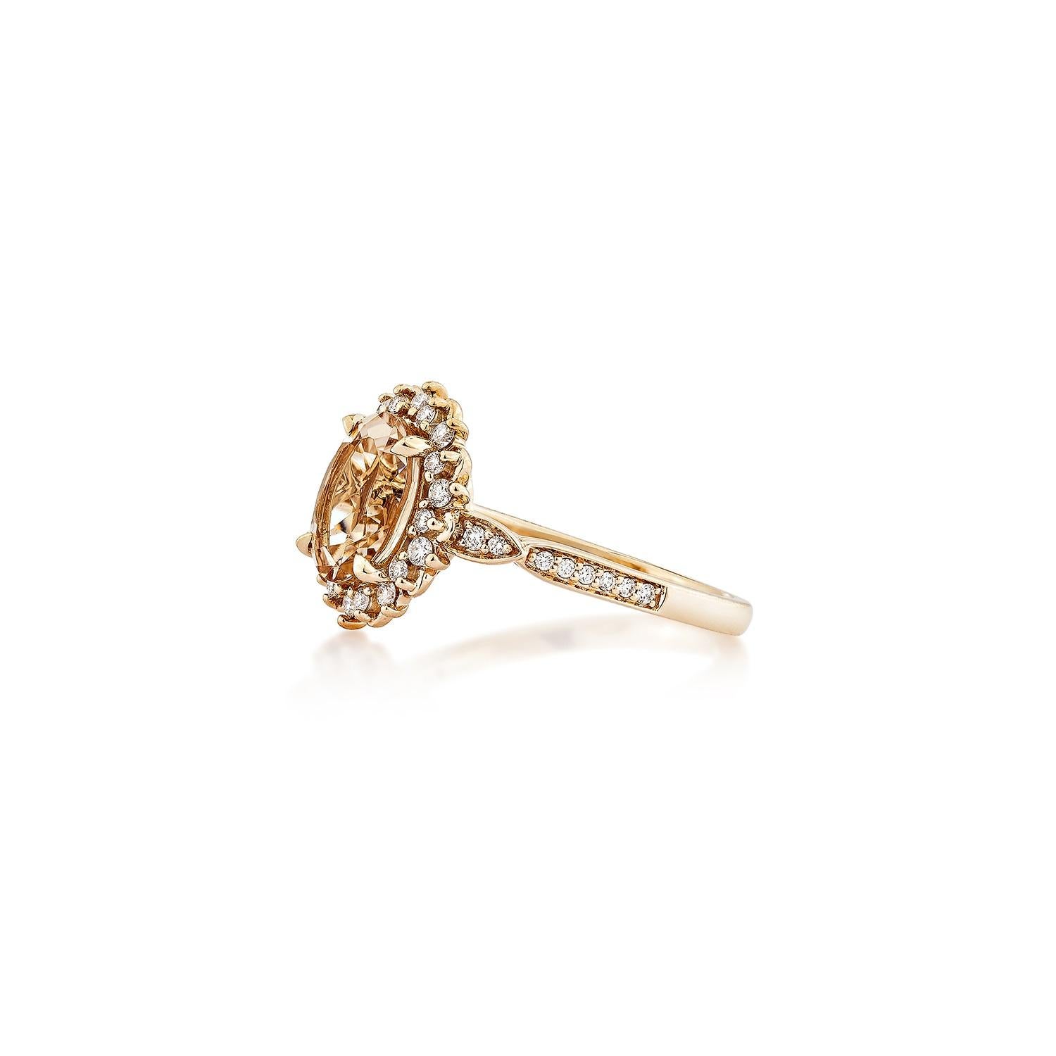 Oval Cut Sunita Nahata Morganite 1.62ct. Fancy Ring in 14KRG with Diamond. For Sale