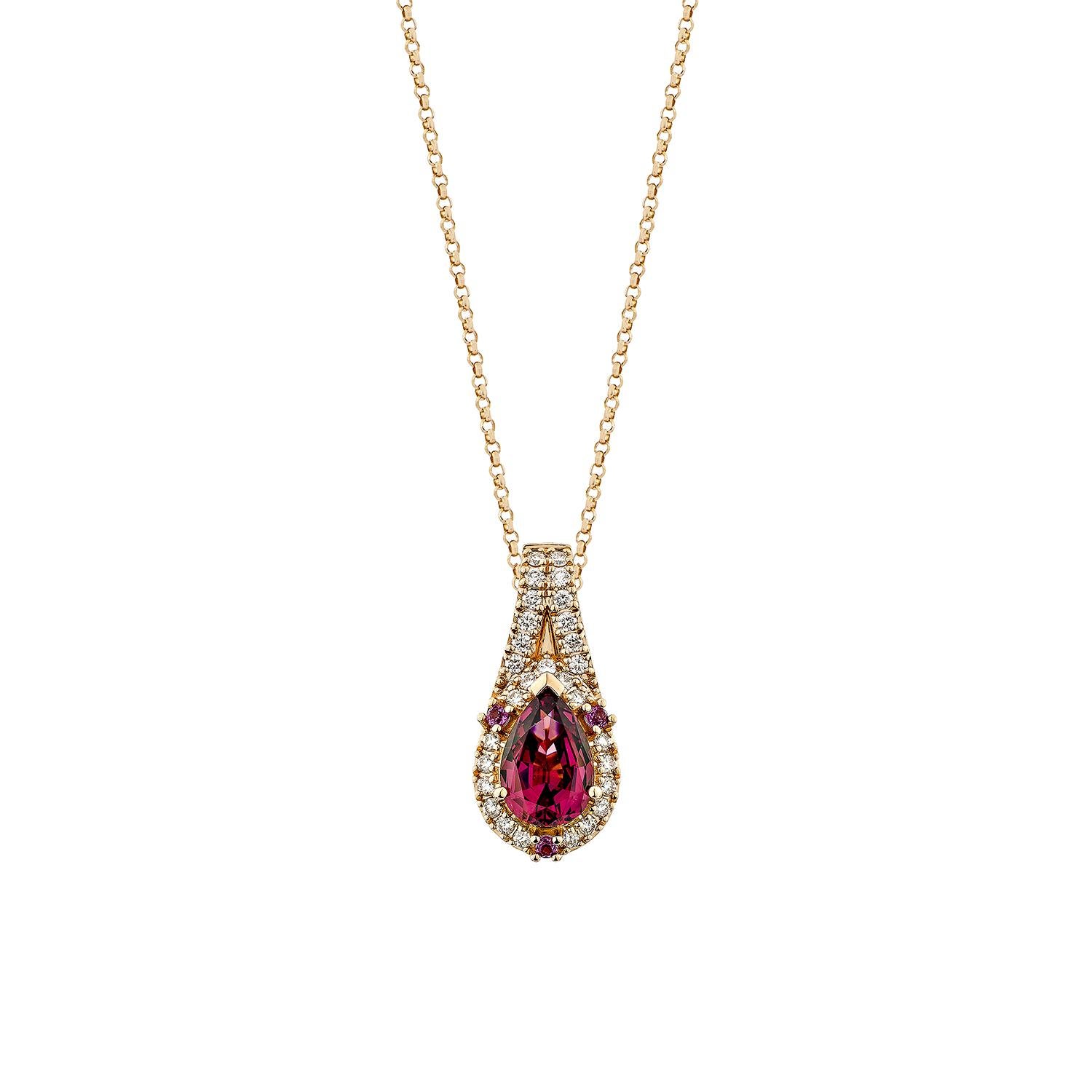 Contemporaneo Sunita Nahata Rodolite 1.62ct. Ciondolo in 18KRG con diamante bianco. in vendita