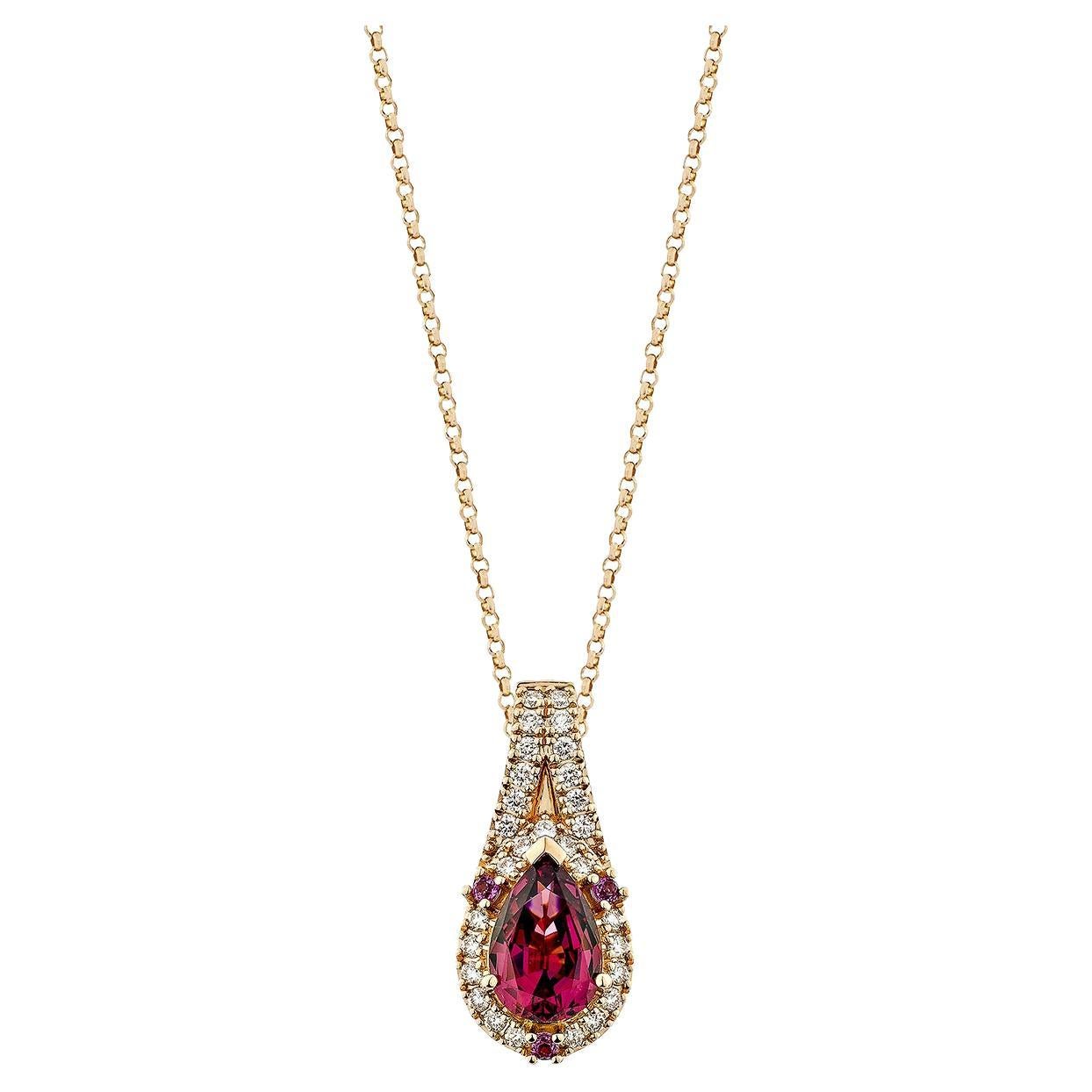 Sunita Nahata Rhodolite 1.62ct. Pendant in 18KRG with White Diamond.