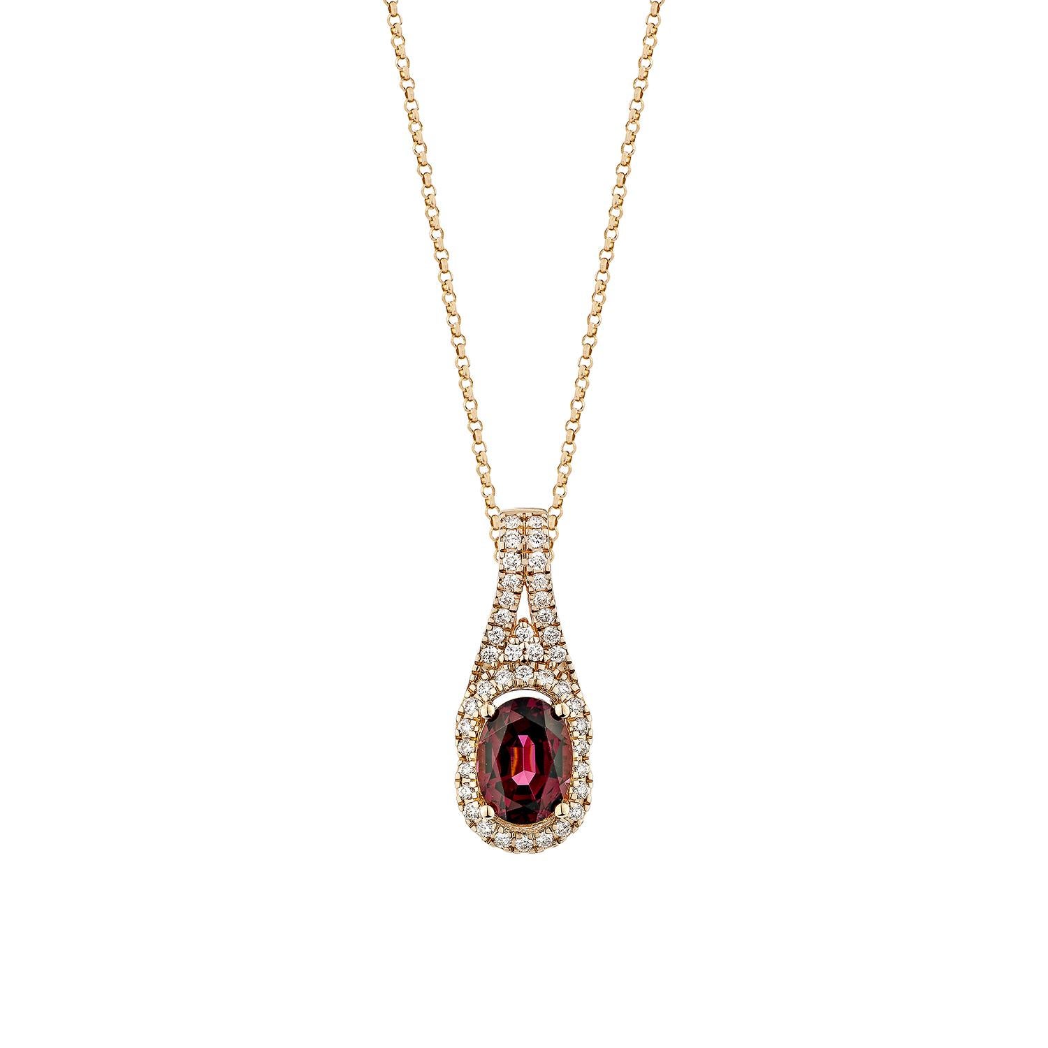 Sunita Nahata mette in mostra uno squisito ciondolo di rodolite tempestato di diamanti che emana grazia ed eleganza. Questo raffinato ciondolo in oro rosa da 14 carati è ideale per ogni occasione speciale perché combina l'eleganza tradizionale con