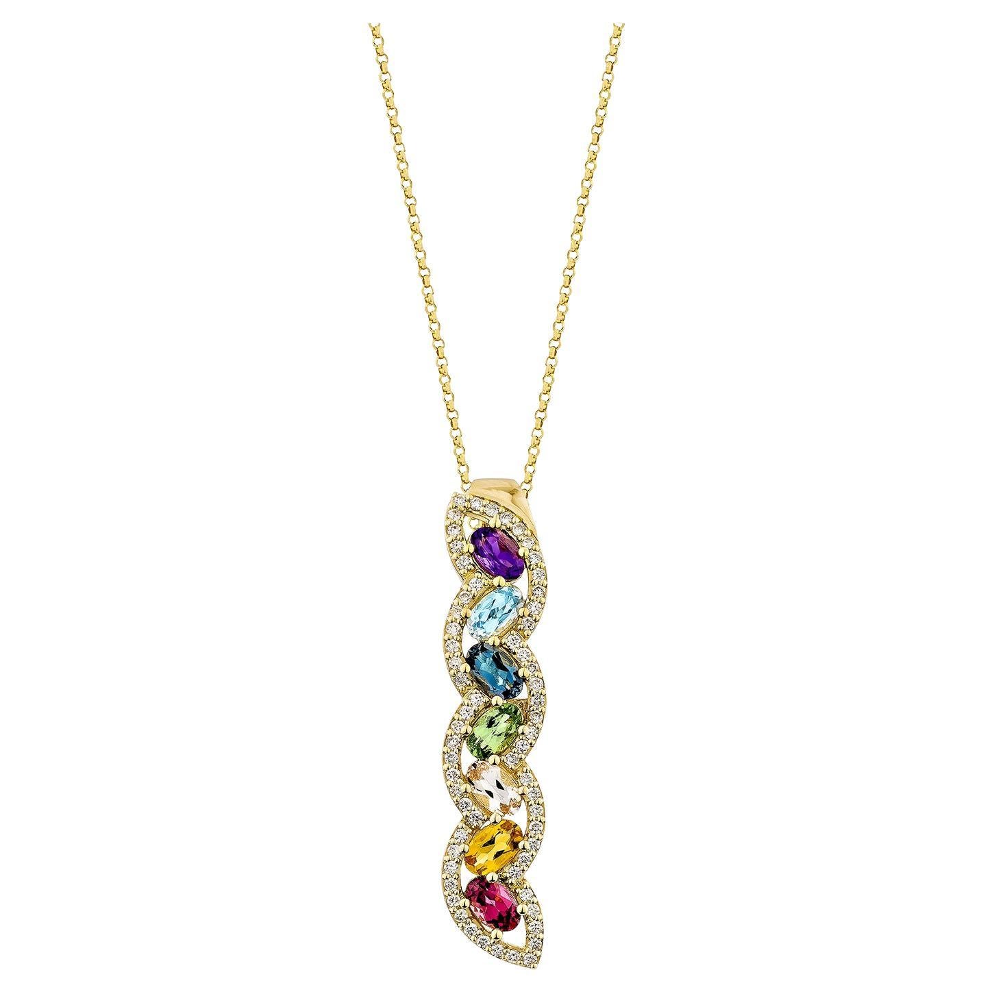 Sunita Nahata Rainbow Gemstones 1.69 carats Pendentif en 18 carats avec diamants.