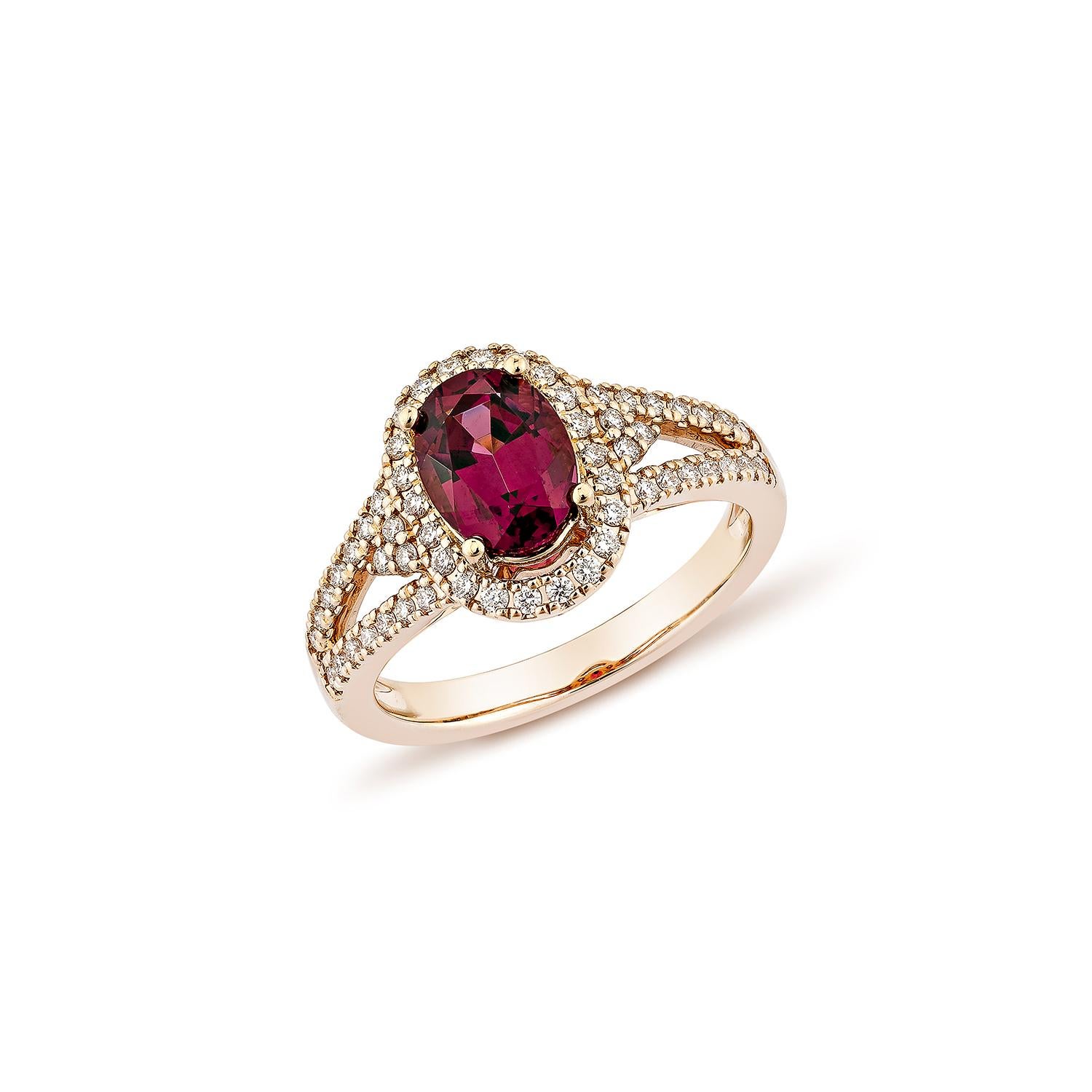 Contemporary Sunita Nahata Rhodolite 1.71ct. Fancy Ring in 14KRG with White Diamond. For Sale