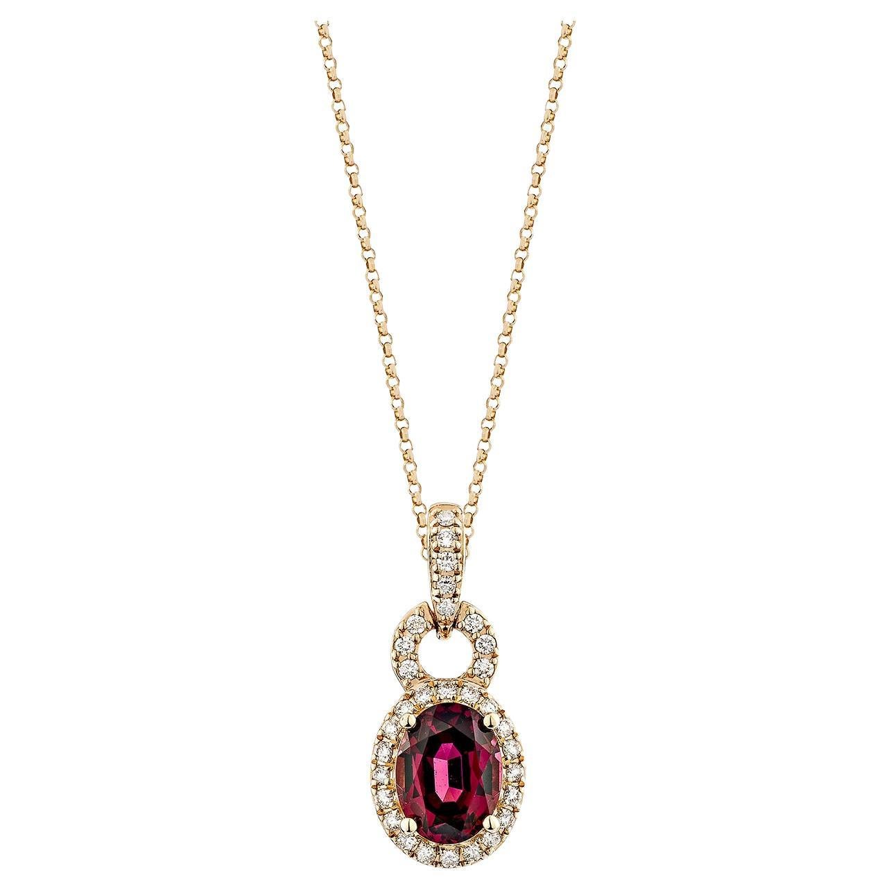 Sunita Nahata Rhodolite 1.72ct. Pendant in 14KRG with White Diamond.