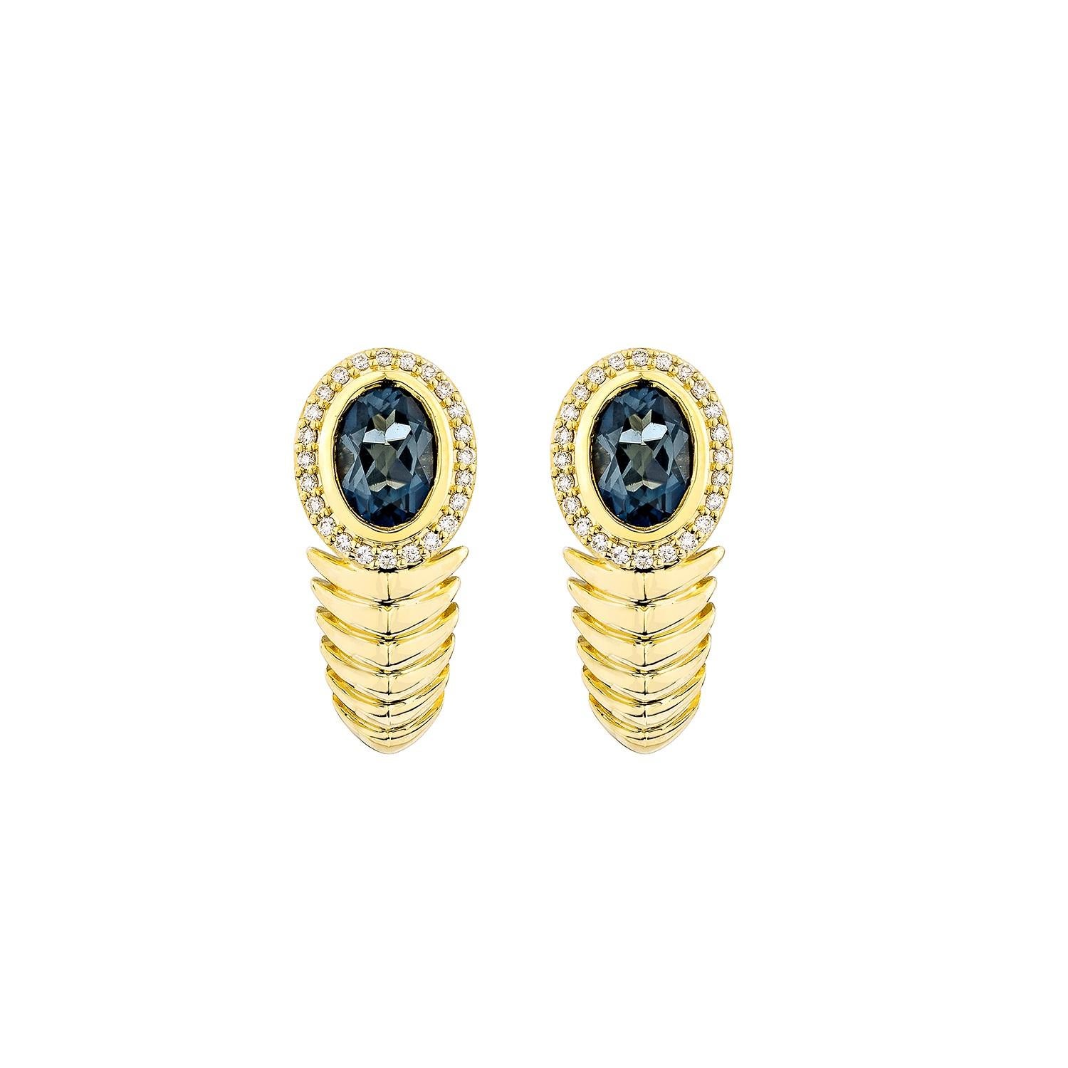 Sunita Nahata London Blauer Topas 1.75 Karat. Tropfenohrring aus 18KYG mit Diamant. (Zeitgenössisch) im Angebot
