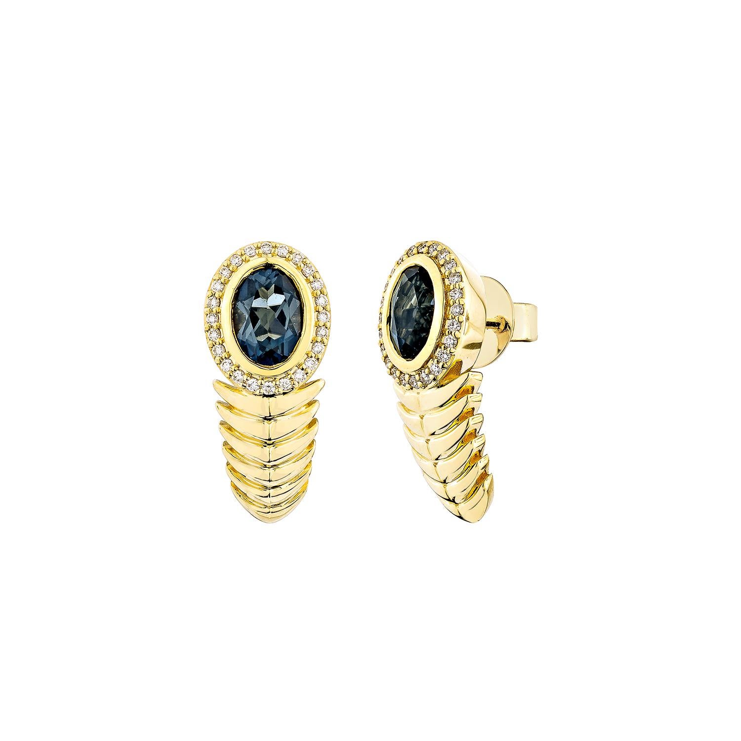 Sunita Nahata London Blauer Topas 1.75 Karat. Tropfenohrring aus 18KYG mit Diamant. (Ovalschliff) im Angebot