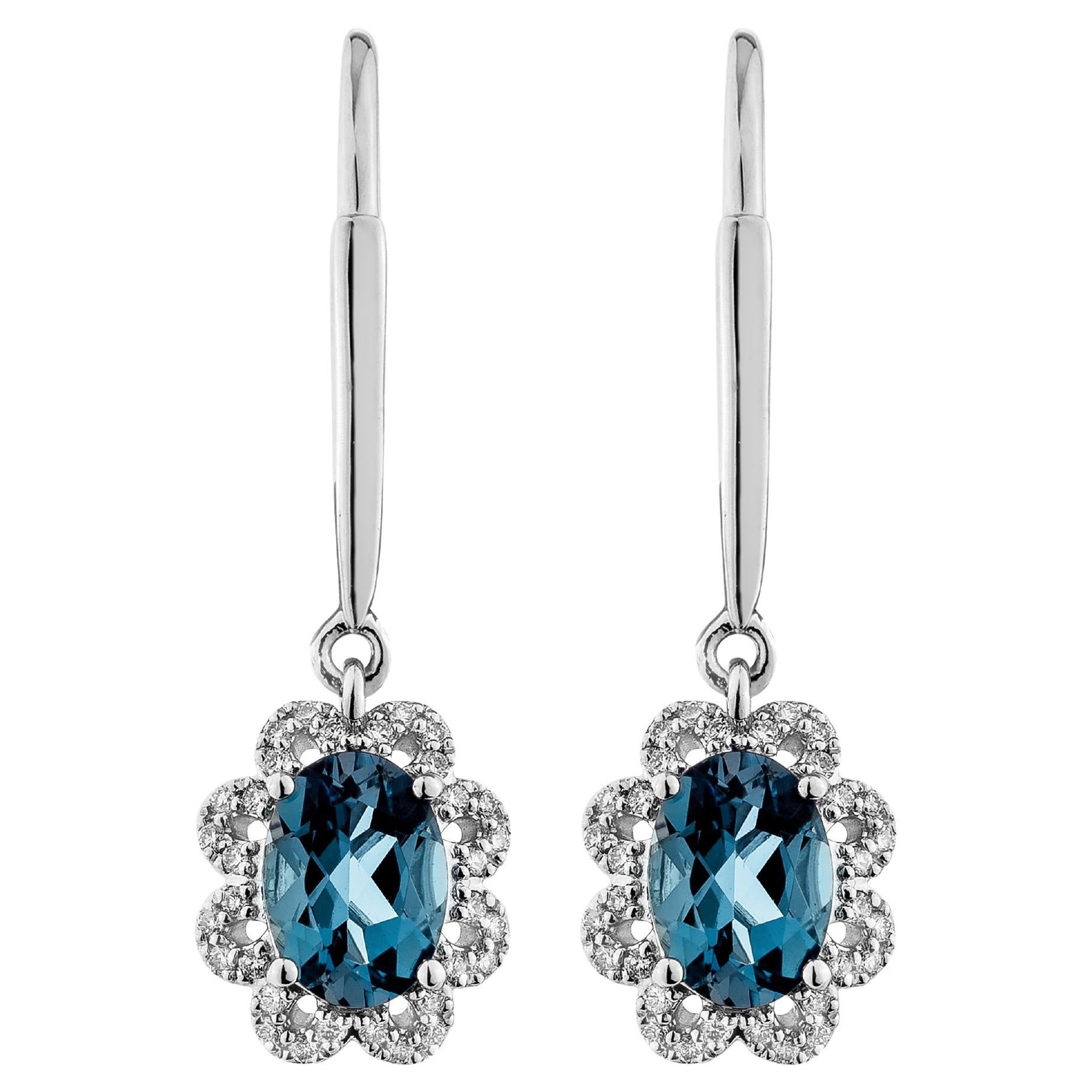 Sunita Nahata London Blauer Topas 1.75 Karat. Tropfenohrringe aus 14KWG mit Diamanten.