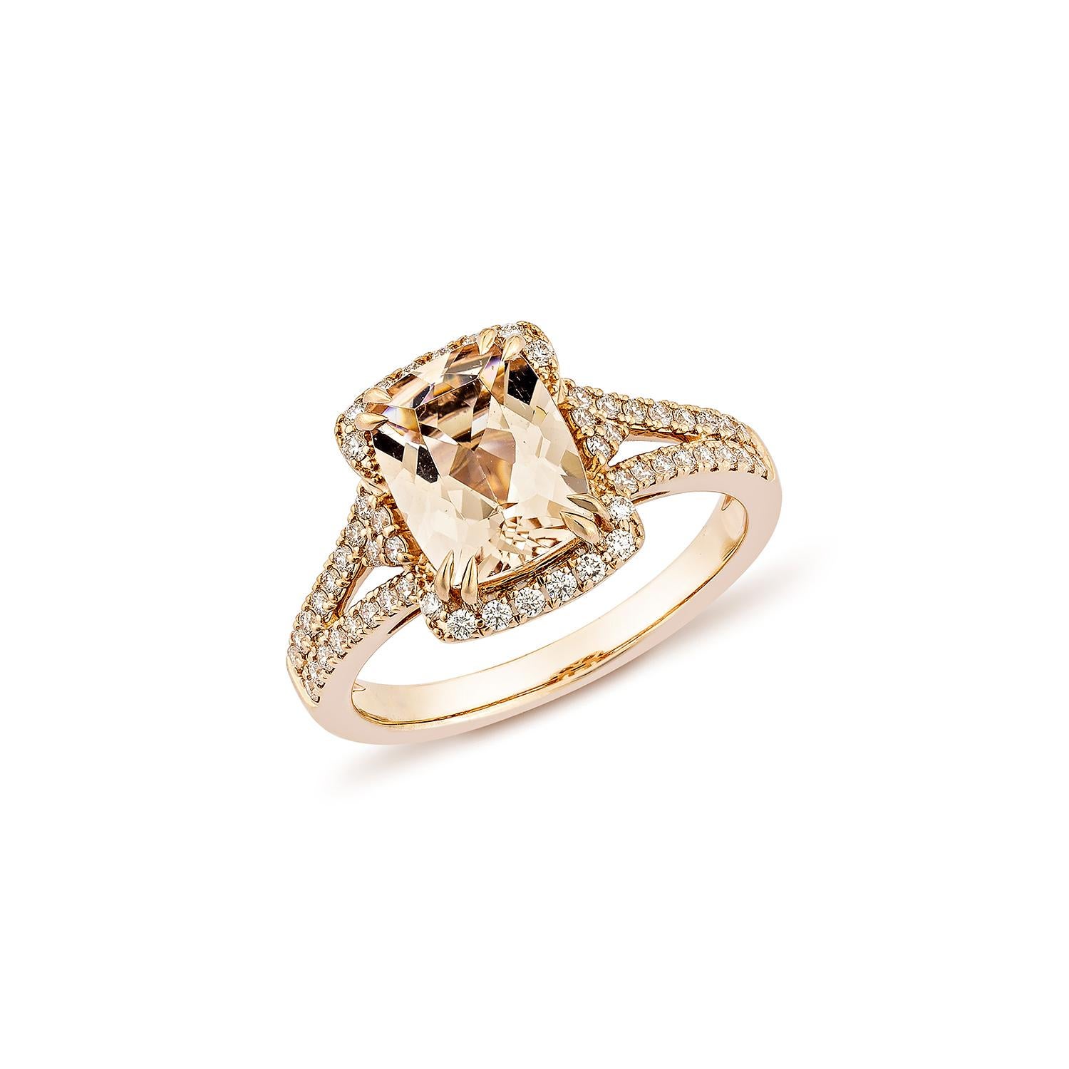 Contemporary Sunita Nahata  Morganite 1.75ct. Fancy Ring in 14KRG with Diamond. For Sale