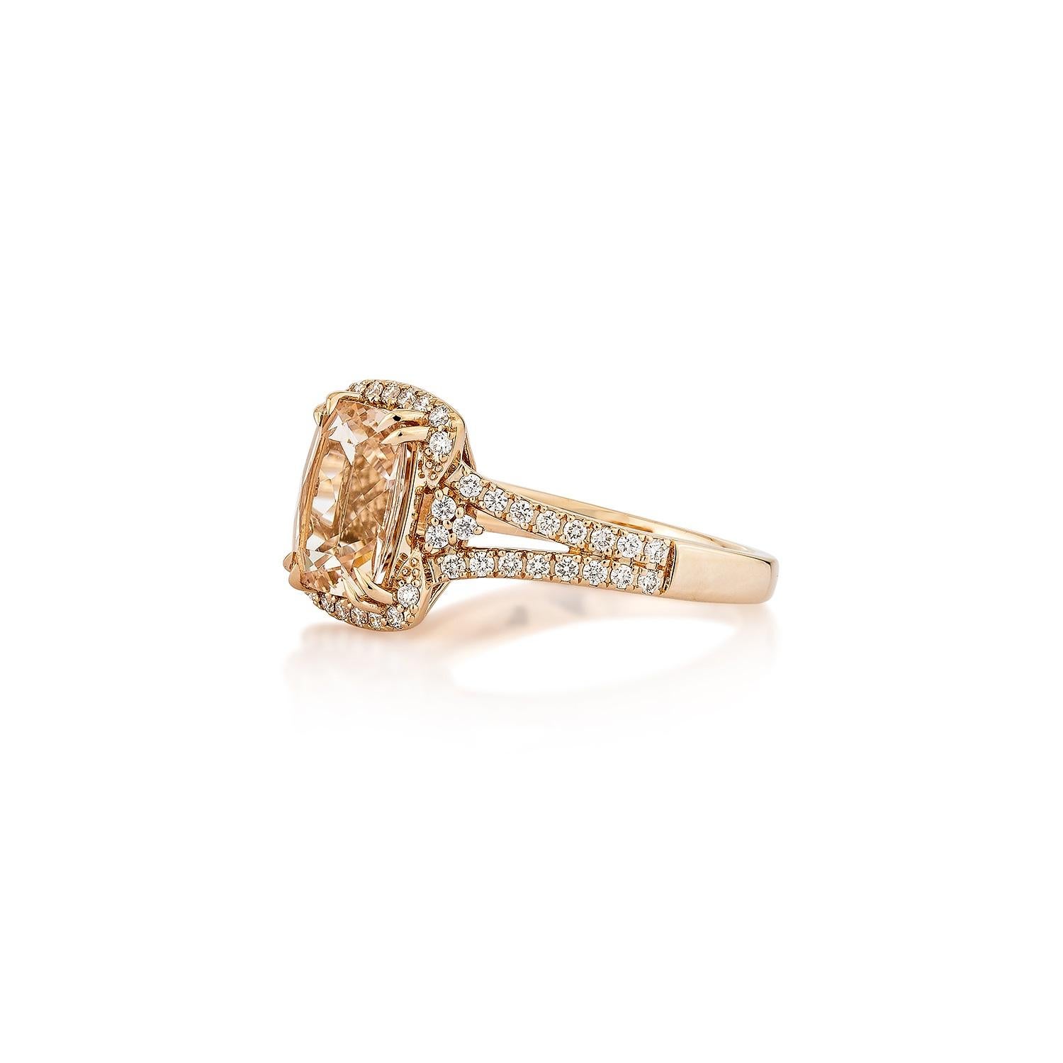 Cushion Cut Sunita Nahata  Morganite 1.75ct. Fancy Ring in 14KRG with Diamond. For Sale