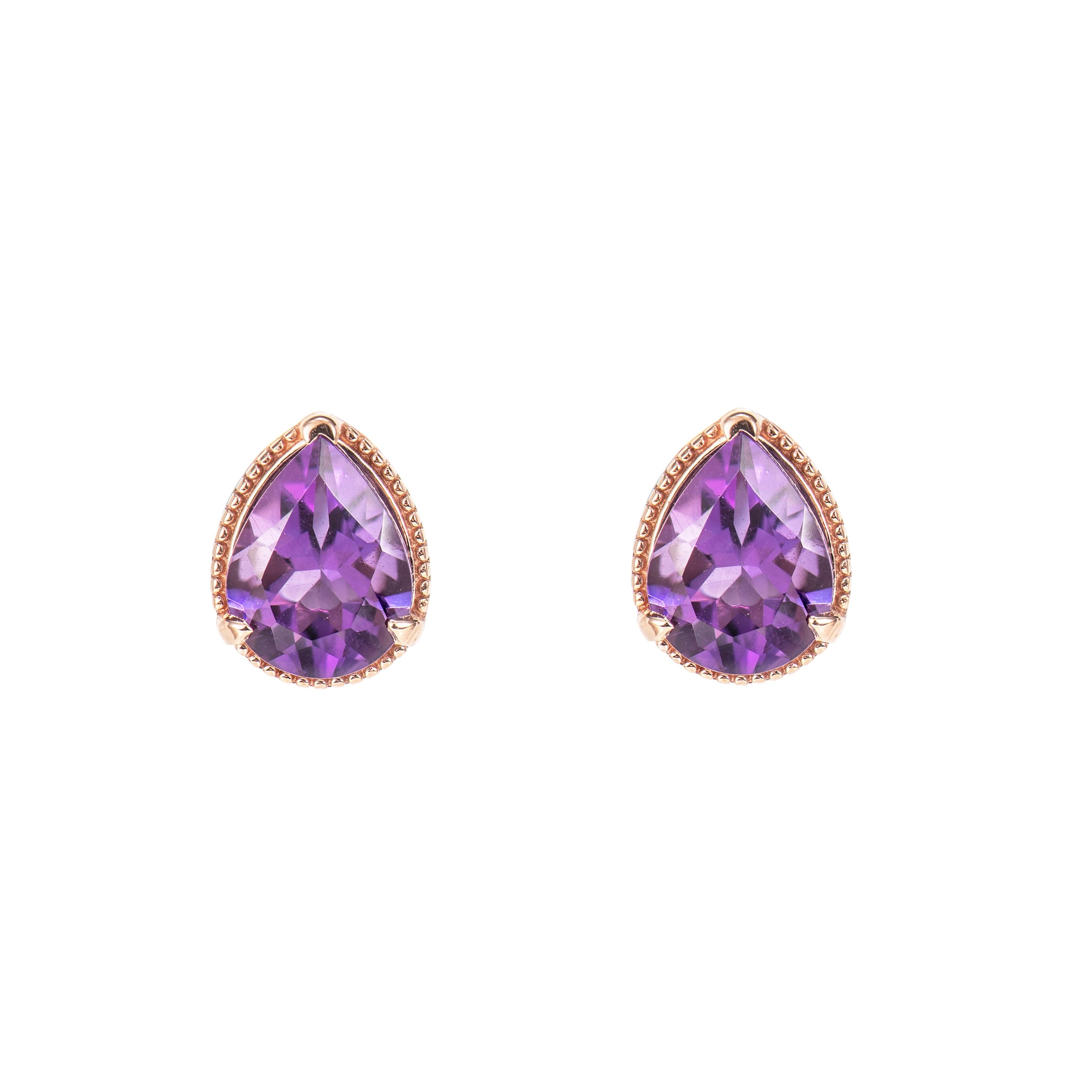 Presented A stunning variety of amethyst gemstones for those who respect quality and wish to wear them on any occasion or everyday basis. The rose gold amethyst earrings.

Amethyst Stud Earring in 14Karat Rose Gold. 

Amethyst: 1.76 carat, 8X6mm