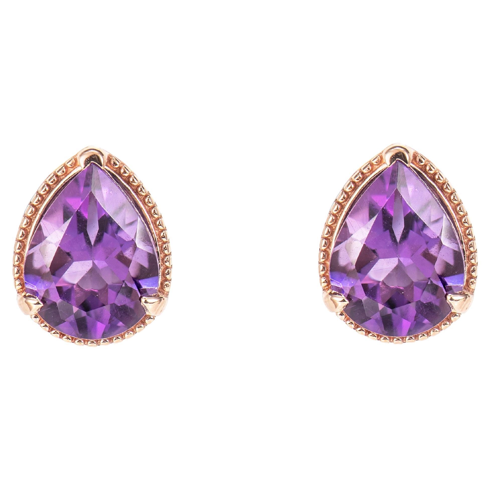 Sunita Nahata Amethyst 1.76ct. Stud Earrings in 14Karat Rose Gold. For Sale
