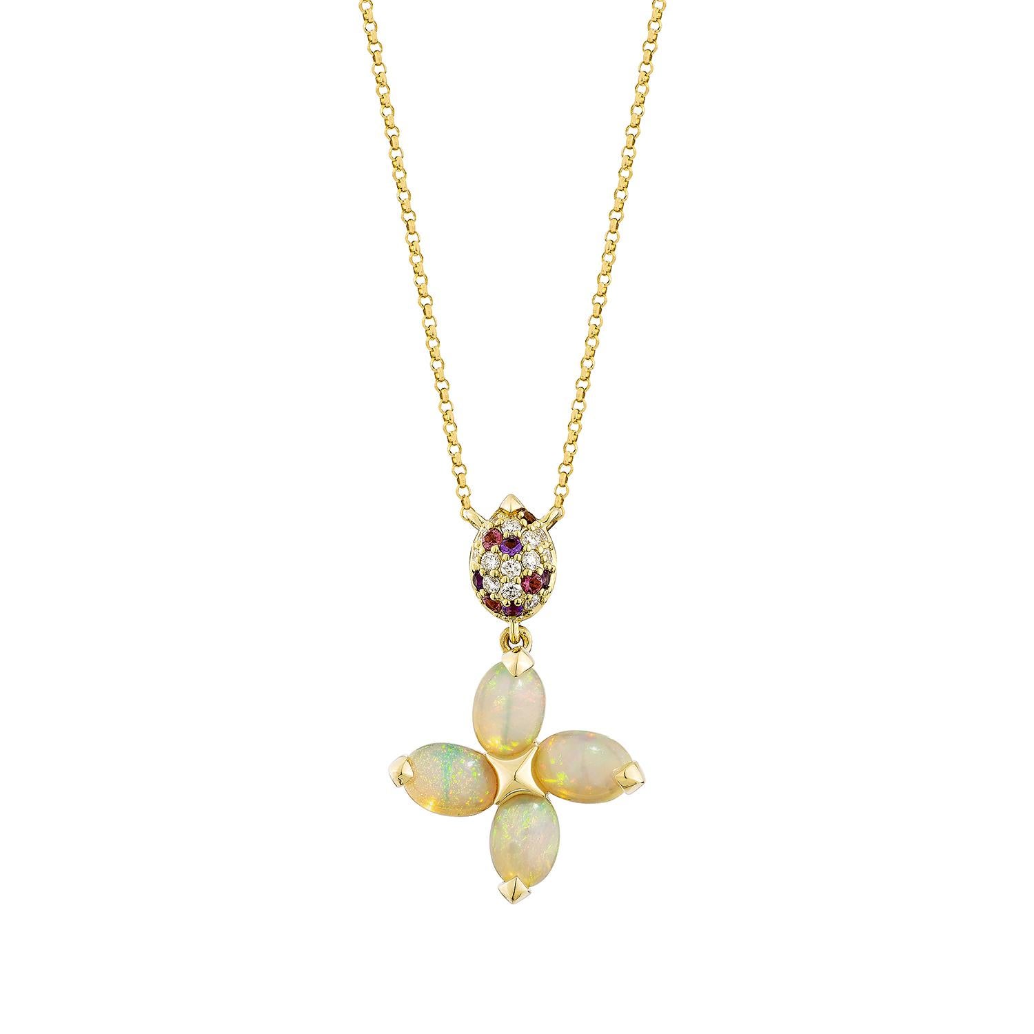 Embrassez le jeu enchanteur des couleurs avec cet exquis pendentif en opale, serti dans un élégant or 18 carats. Son éclat irisé et sa simplicité délicate en font un accessoire intemporel, parfait pour rehausser n'importe quel ensemble.

Pendentif
