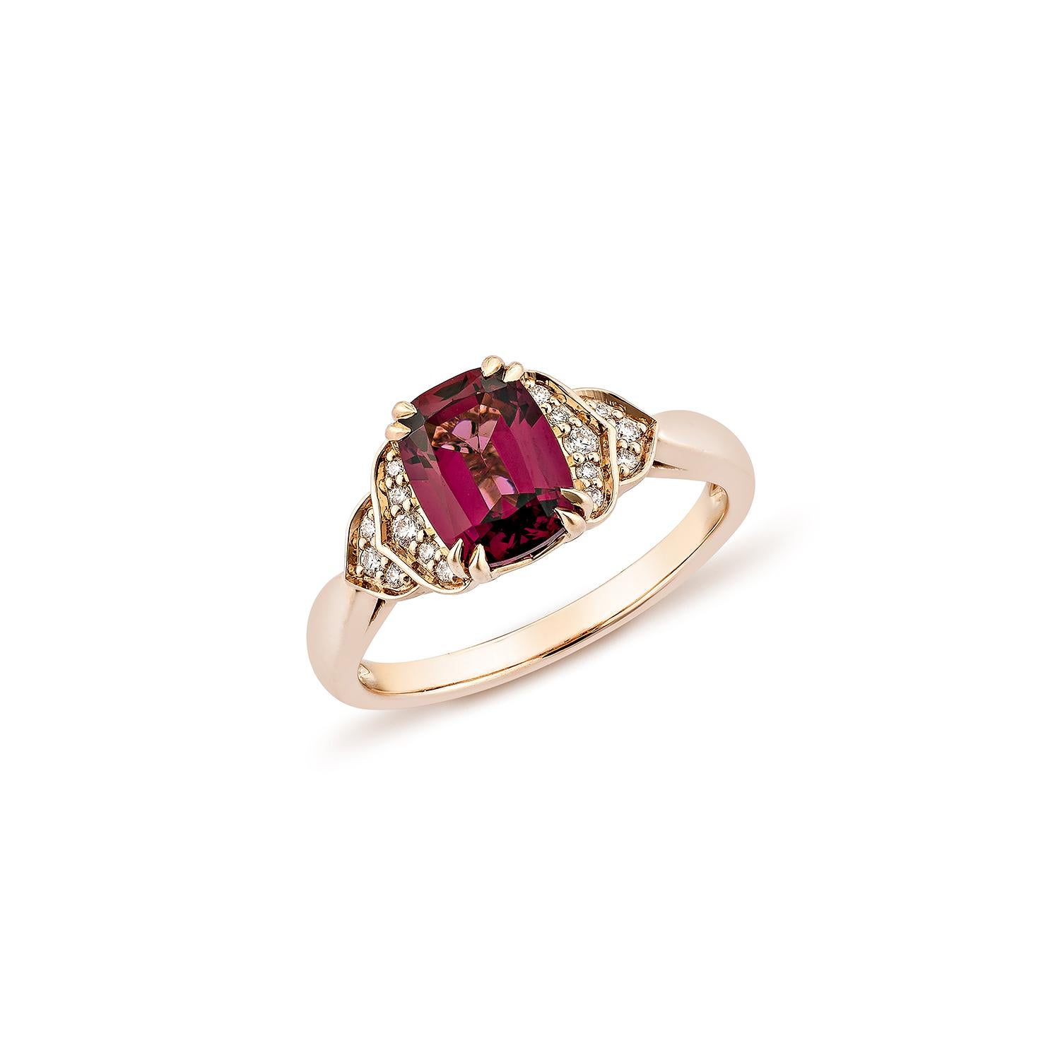 Contemporary Sunita Nahata Rhodolite 1.79ct. Fancy Ring in 14KRG with White Diamond. For Sale