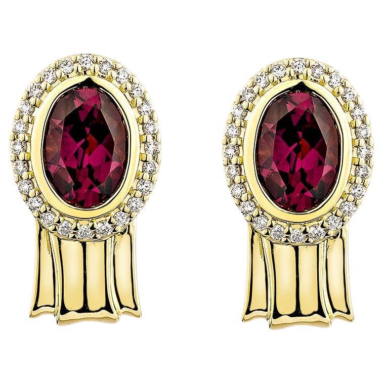 Sunita Nahata Rhodolite 1.81ct. Drop Earring in 18KYG with White Diamond.