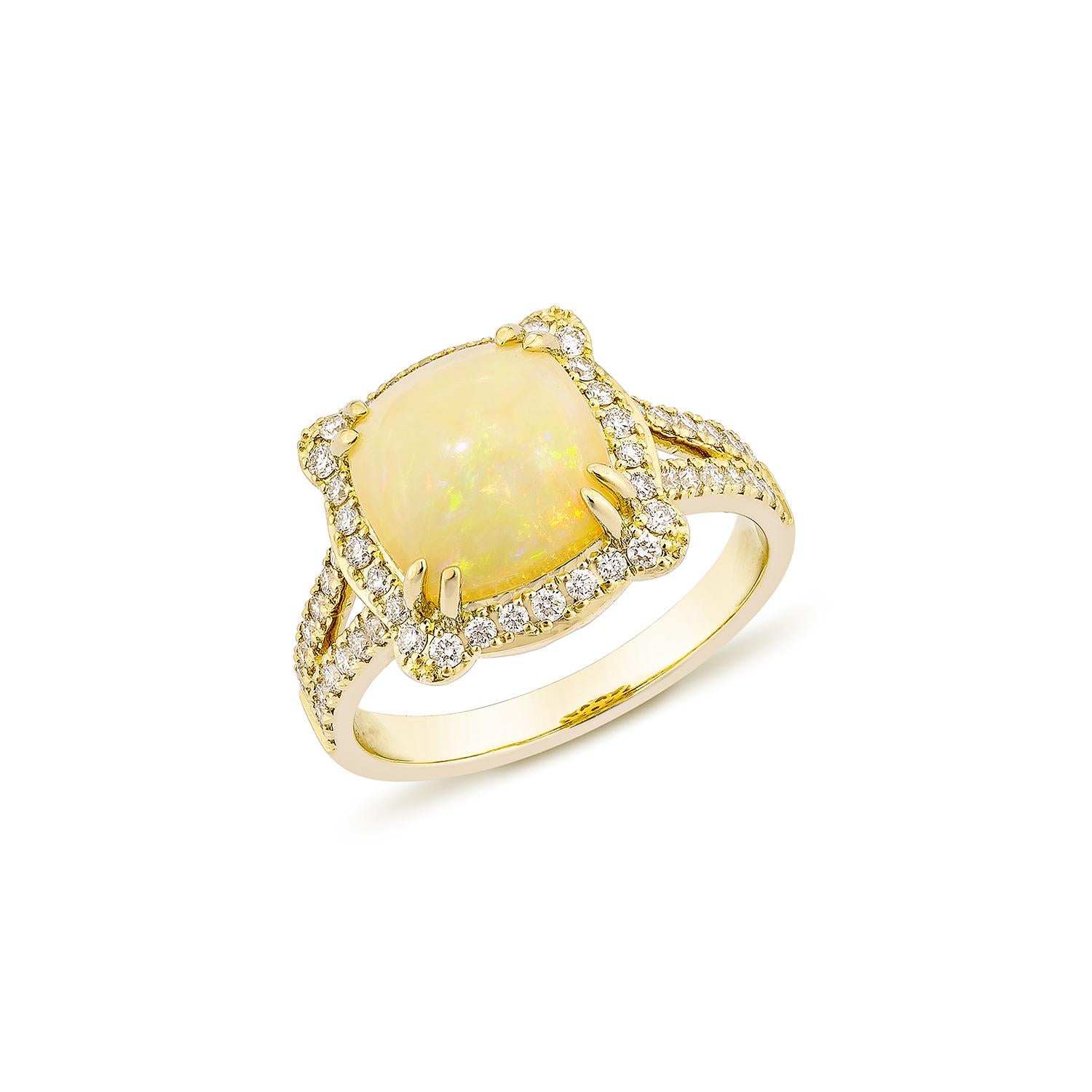 Contemporary Sunita Nahata Ethiopian Opal 1.84ct. Fancy Ring in 18KYG with White Diamond. For Sale