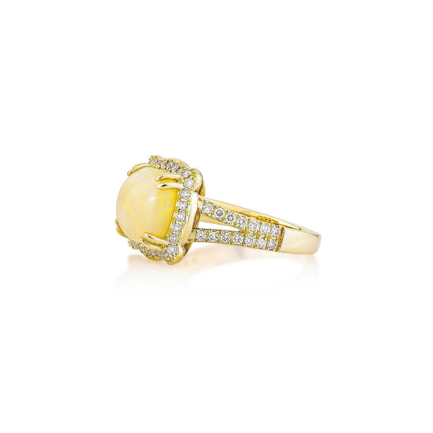 Cushion Cut Sunita Nahata Ethiopian Opal 1.84ct. Fancy Ring in 18KYG with White Diamond. For Sale