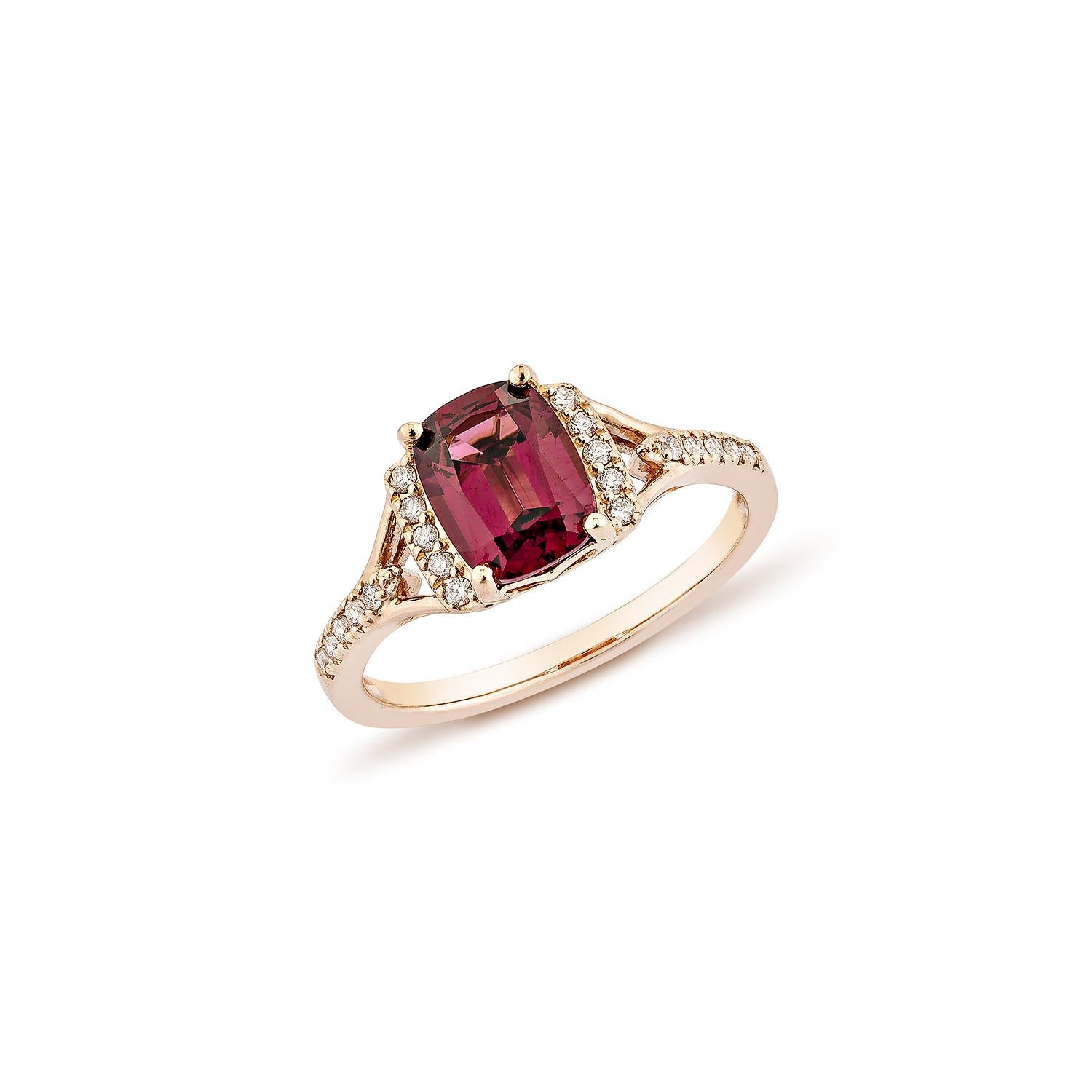 Contemporary Sunita Nahata  Rhodolite 1.85ct. Fancy Ring in 14KRG with White Diamond. For Sale