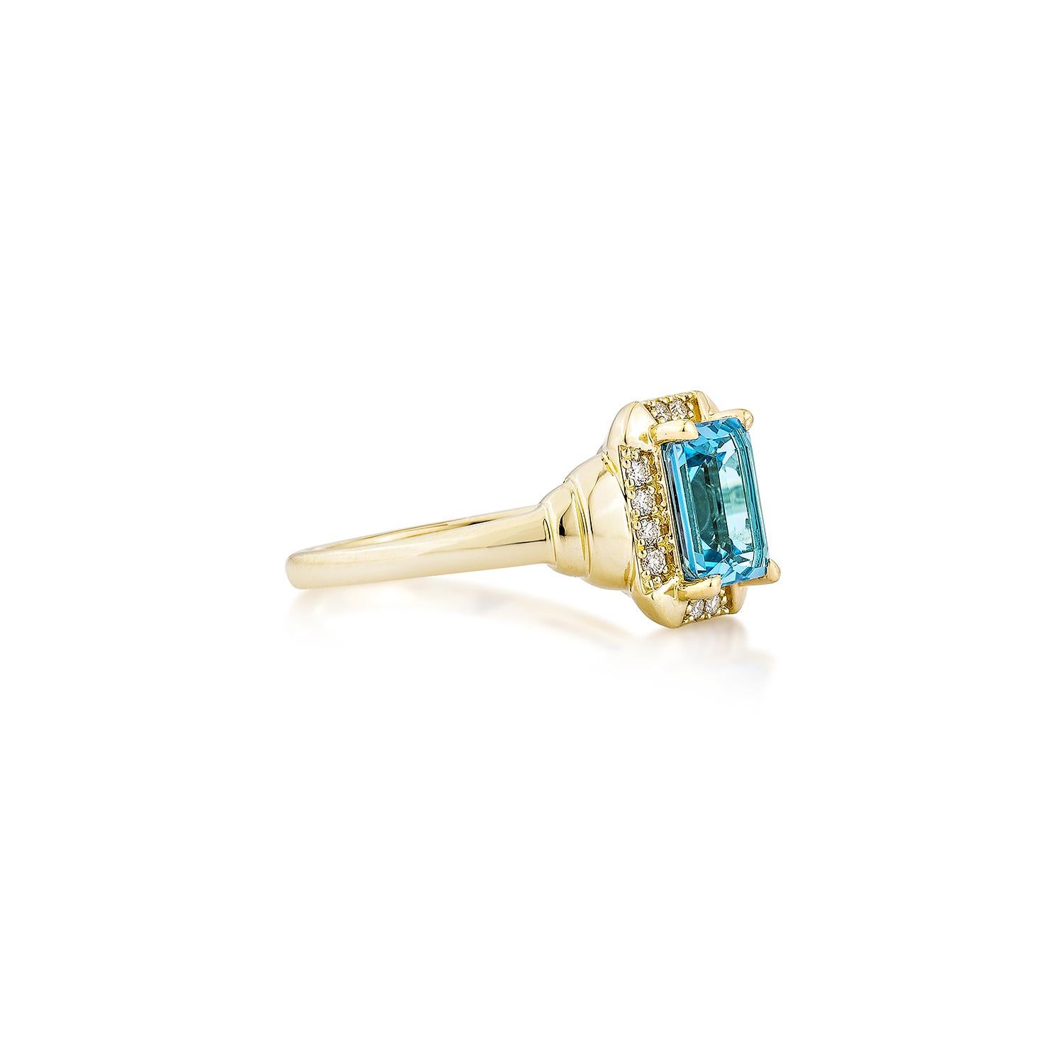 Presented A lovely Swiss Blue Topaz Fancy Ring is perfect for people who value quality and want to wear it to any occasion or celebration. The yellow gold Swiss blue topaz ring adorned with diamonds offers a classic yet elegant appearance. 

Swiss