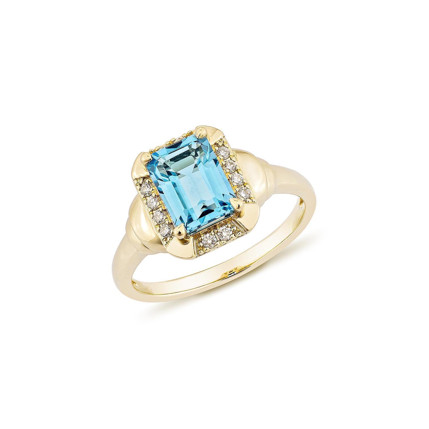 Contemporary Sunita Nahata Swiss Blue Topaz 1.85ct. Fancy Ring in 14KYG with Diamond. For Sale