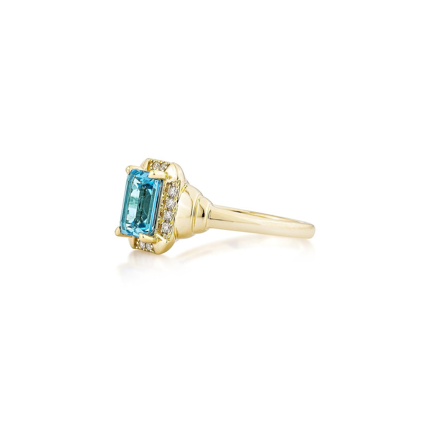 Octagon Cut Sunita Nahata Swiss Blue Topaz 1.85ct. Fancy Ring in 14KYG with Diamond. For Sale