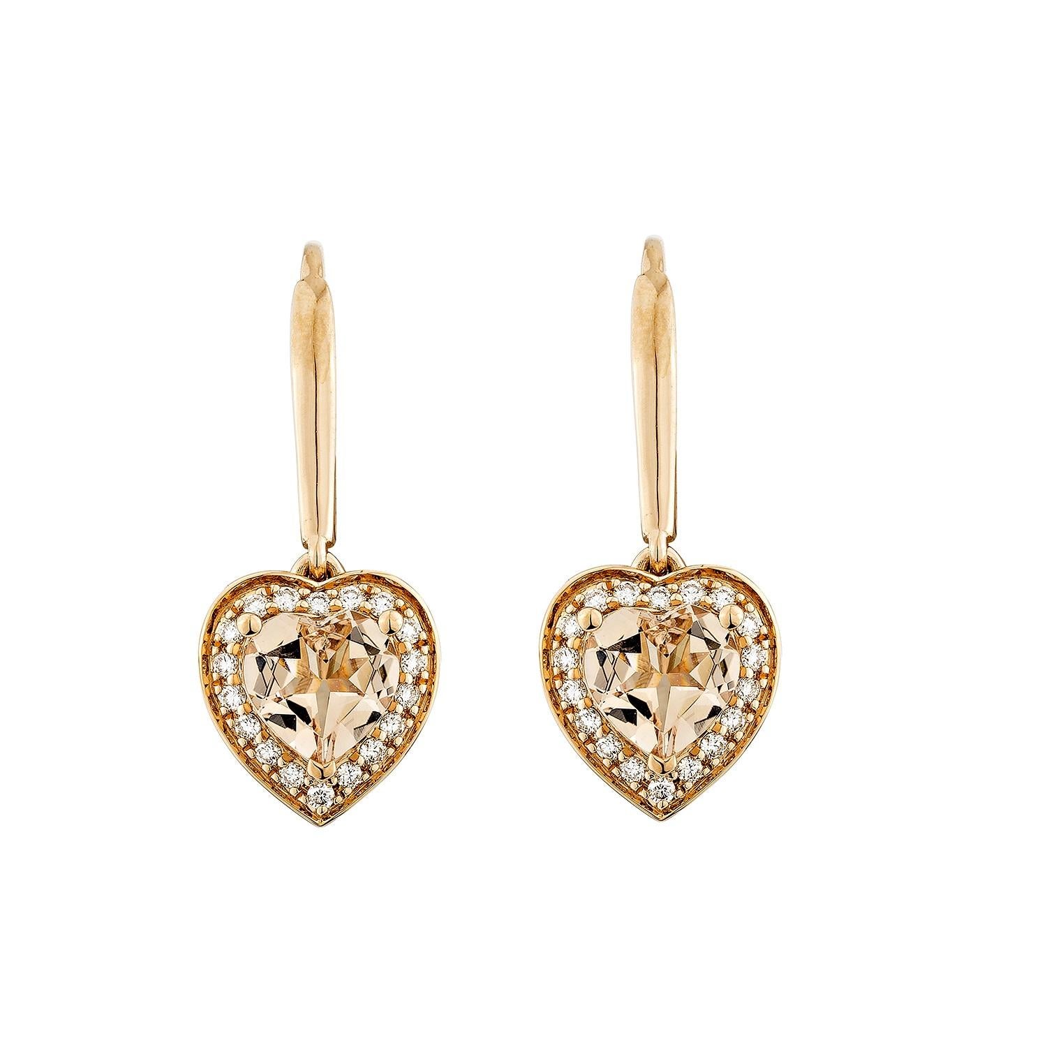 Contemporaneo Sunita Nahata Morganite 1.86ct. Orecchini a goccia in 18KRG con diamante. in vendita