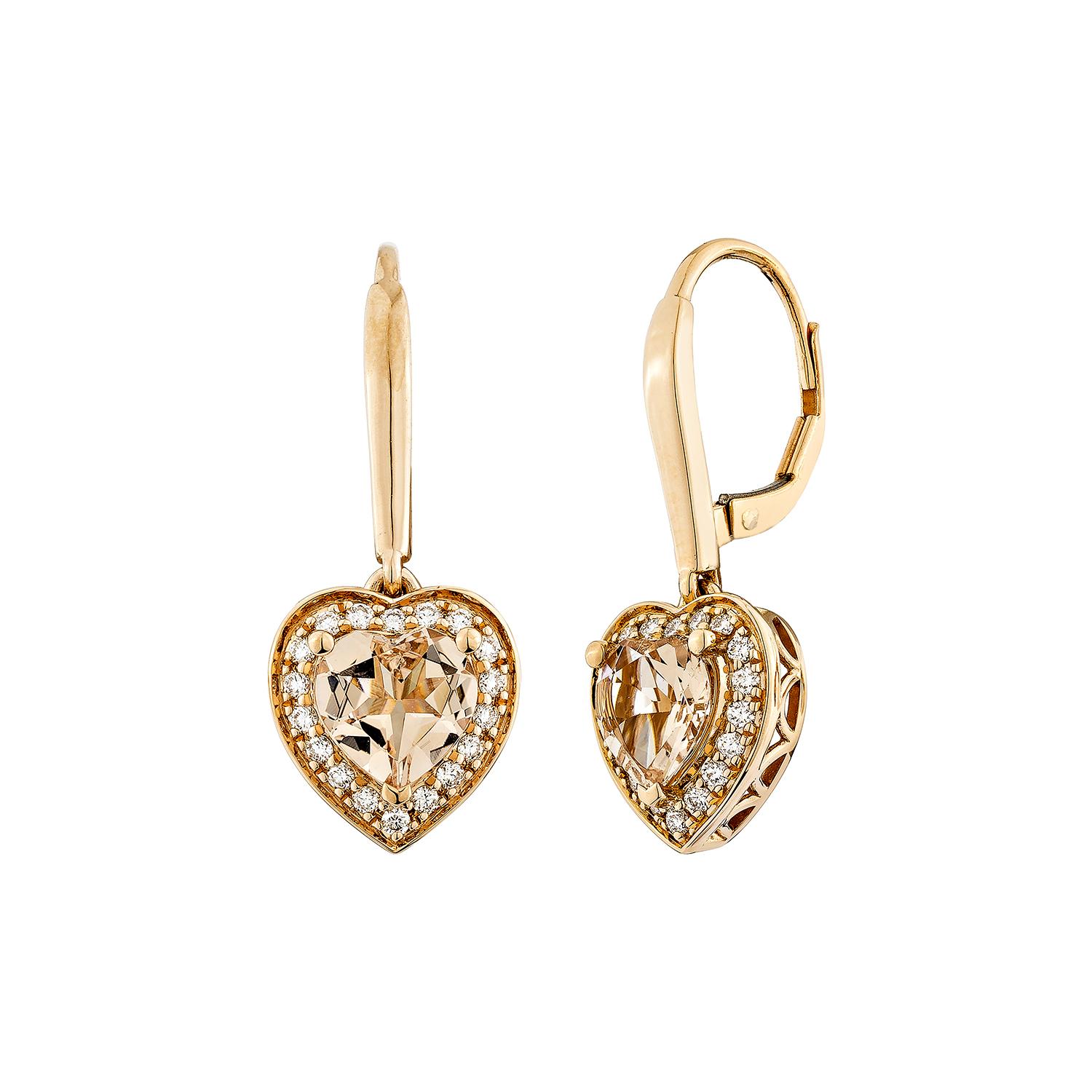 Cuore Sunita Nahata Morganite 1.86ct. Orecchini a goccia in 18KRG con diamante. in vendita