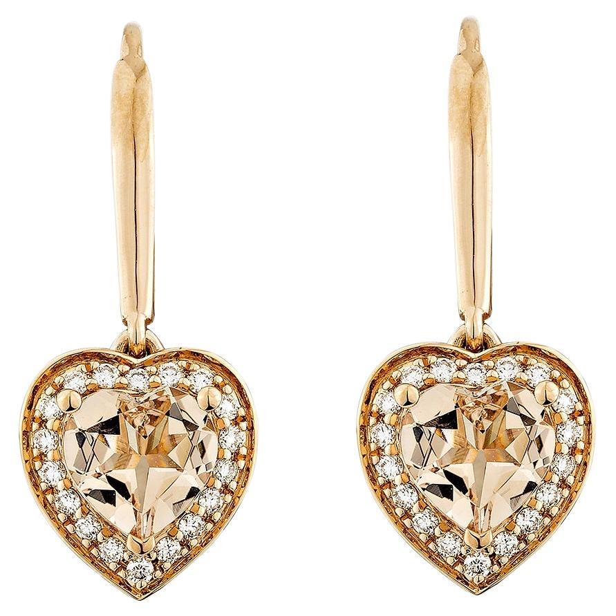 Sunita Nahata Morganite 1.86ct. Drop Earrings in 18KRG with Diamond.