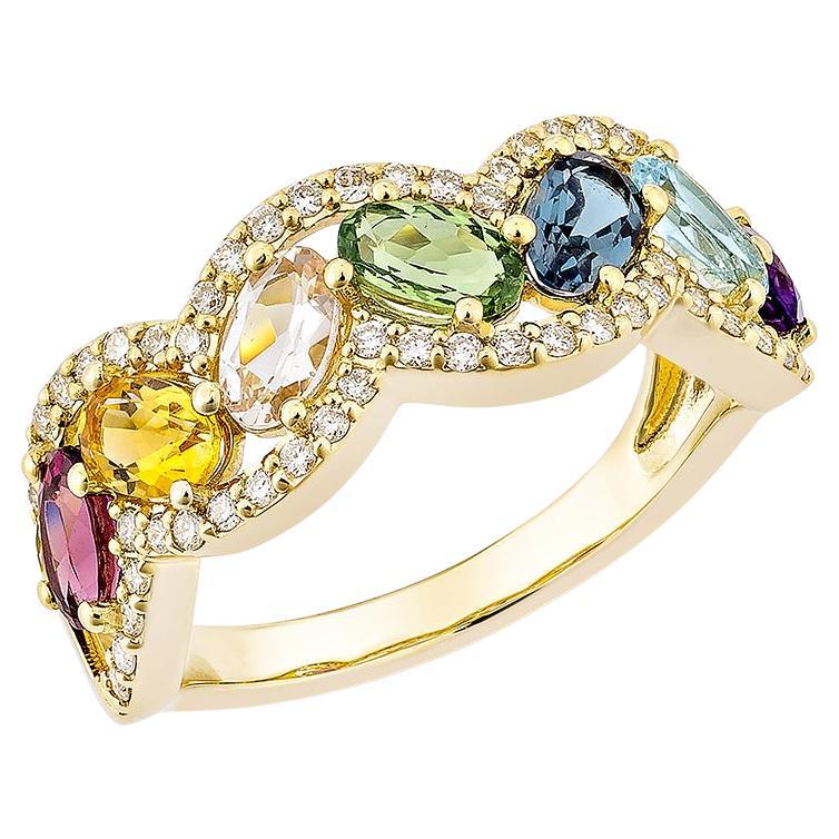 Sunita Nahata Rainbow Gemstone 1.90ct. Ring in 18KYG with White Diamond.