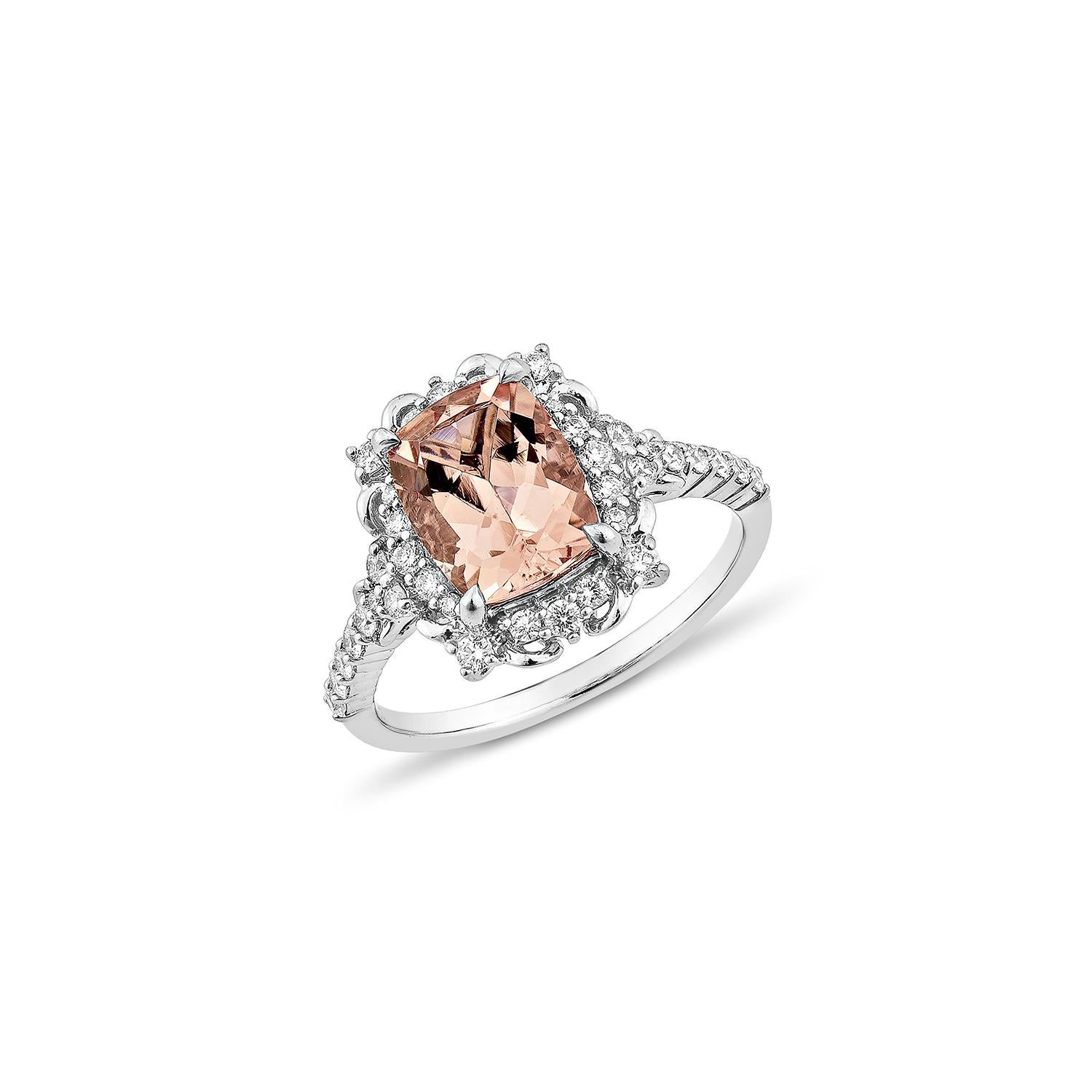 Contemporary Sunita Nahata Pink Morganite 1.97ct. Fancy Ring in 18KWG with Diamond. For Sale