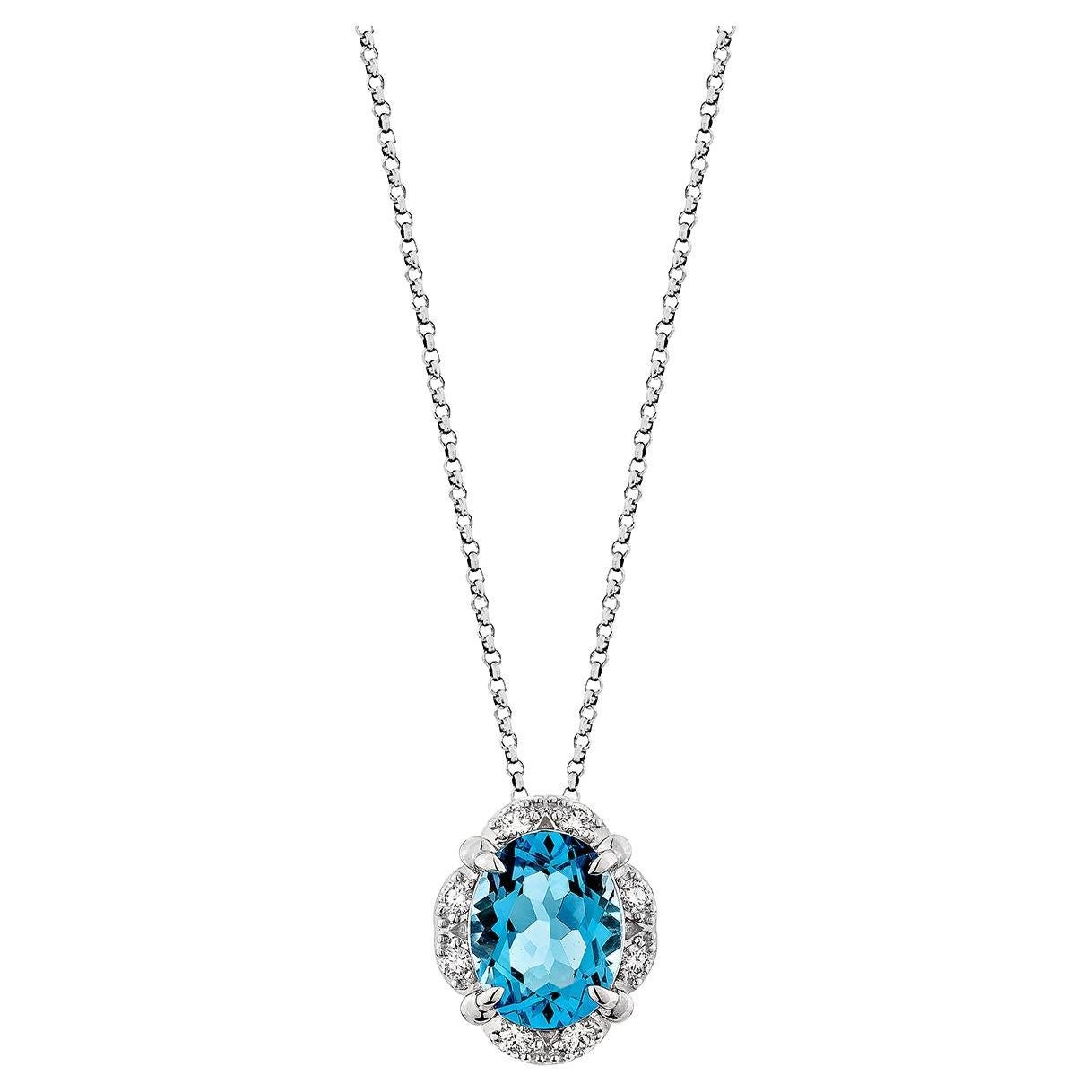 Sunita Nahata Swiss Blue Topaz 2.02ct. Pendant in 14KWG with White Diamond.