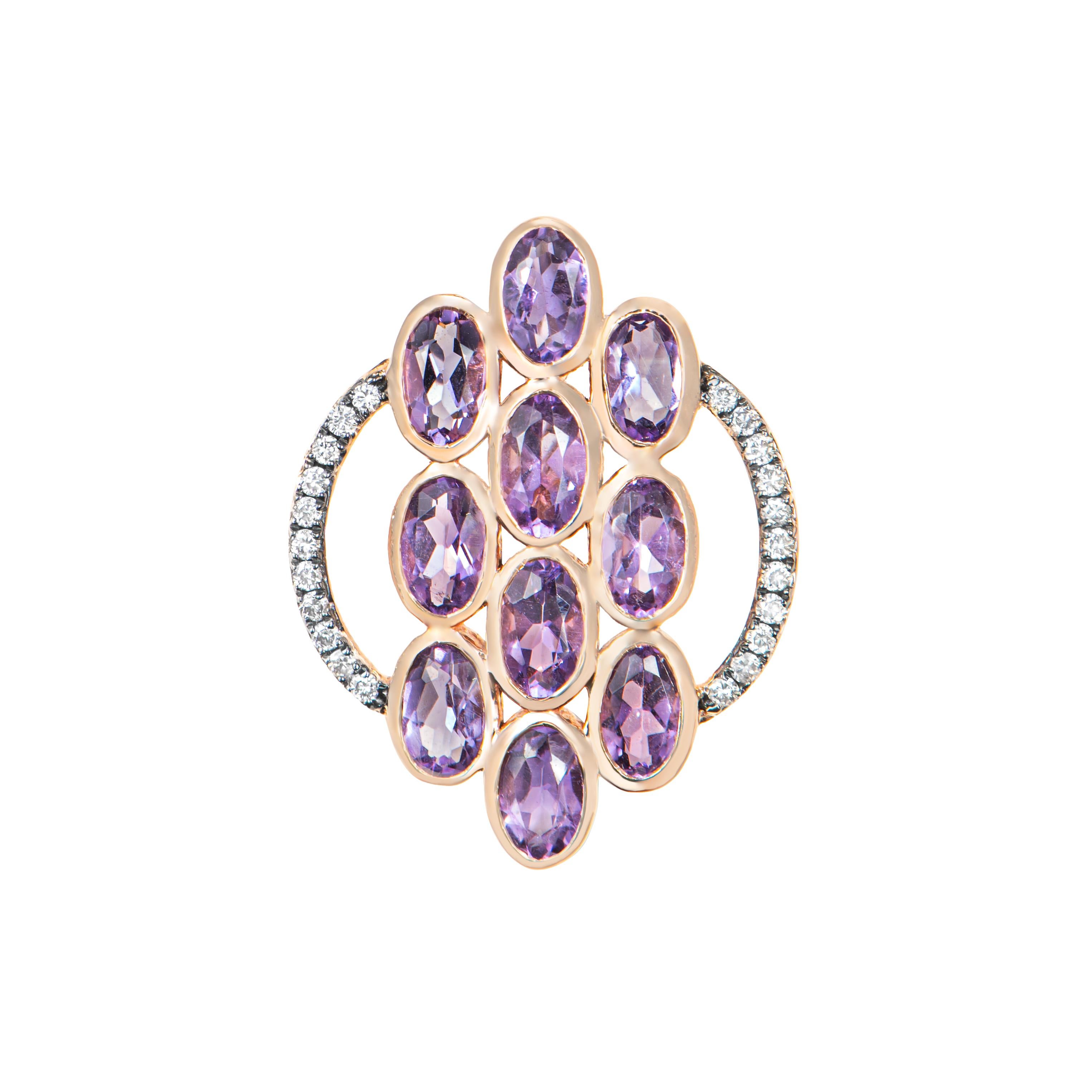 Contemporary Sunita Nahata Amethyst 2.03ct. Pendant in 14KRG with Brown Diamond. For Sale