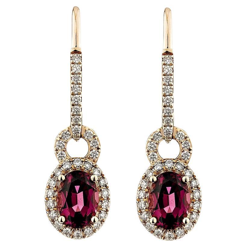 Sunita Nahata Rhodolite 2.07ct. Drop Earring in 14KRG with White Diamond.