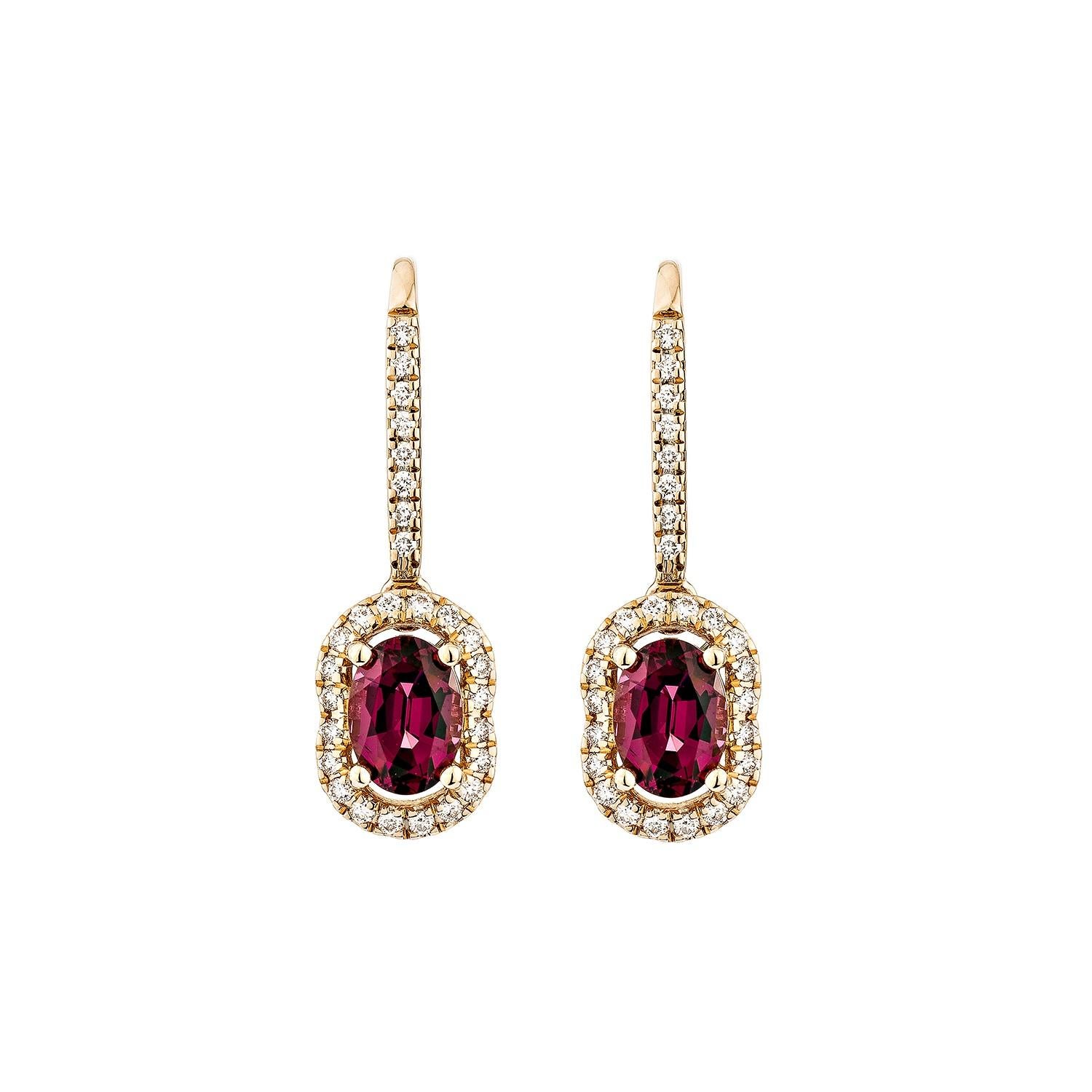 Contemporary Sunita Nahata Rhodolite 2.09ct. Drop Earring in 14KRG with White Diamond. For Sale
