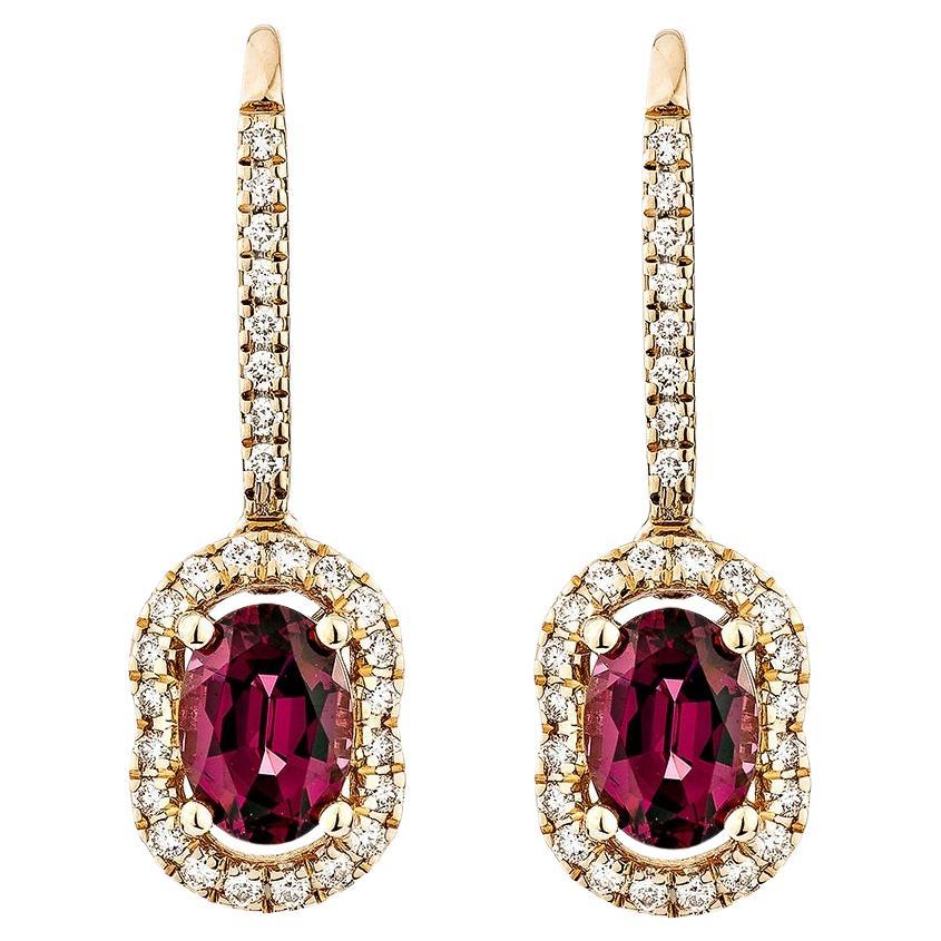 Sunita Nahata Rhodolite 2.09ct. Drop Earring in 14KRG with White Diamond.