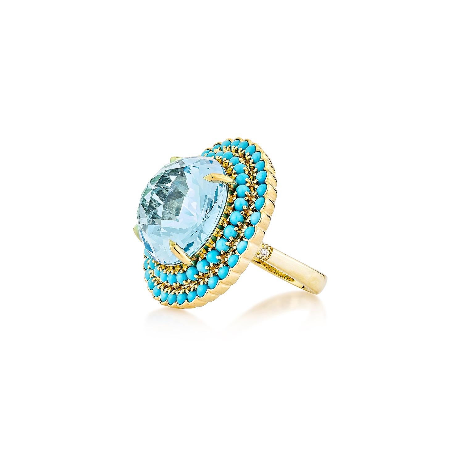 Sunita Nahata Blauer Topas 20.96 Karat. Fancy Ring aus 18KYG mit Türkis und Diamant. (Rundschliff) im Angebot