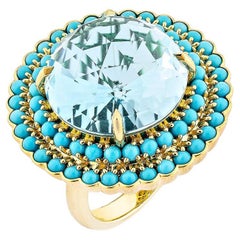 Sunita Nahata Blauer Topas 20.96 Karat. Fancy Ring aus 18KYG mit Türkis und Diamant.
