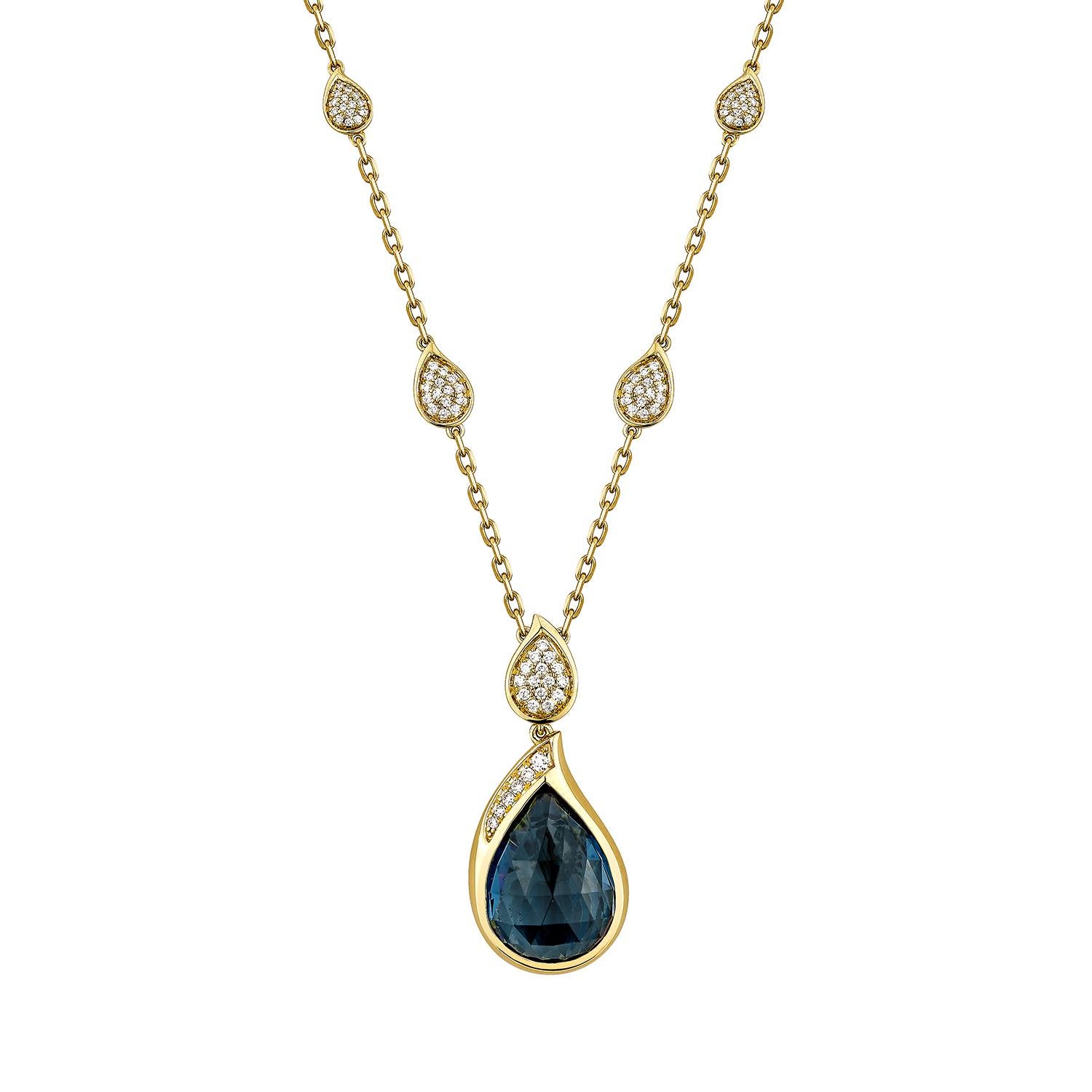Contemporary Sunita Nahata London Blue Topaz 21.07ct. Necklace in 18KRG with White Diamond For Sale