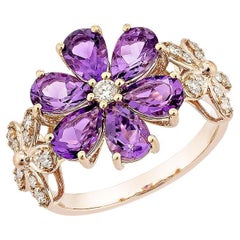 Sunita Nahata Ametista media e scura 2,16ct. Anello fantasia in 14KRG con diamante.