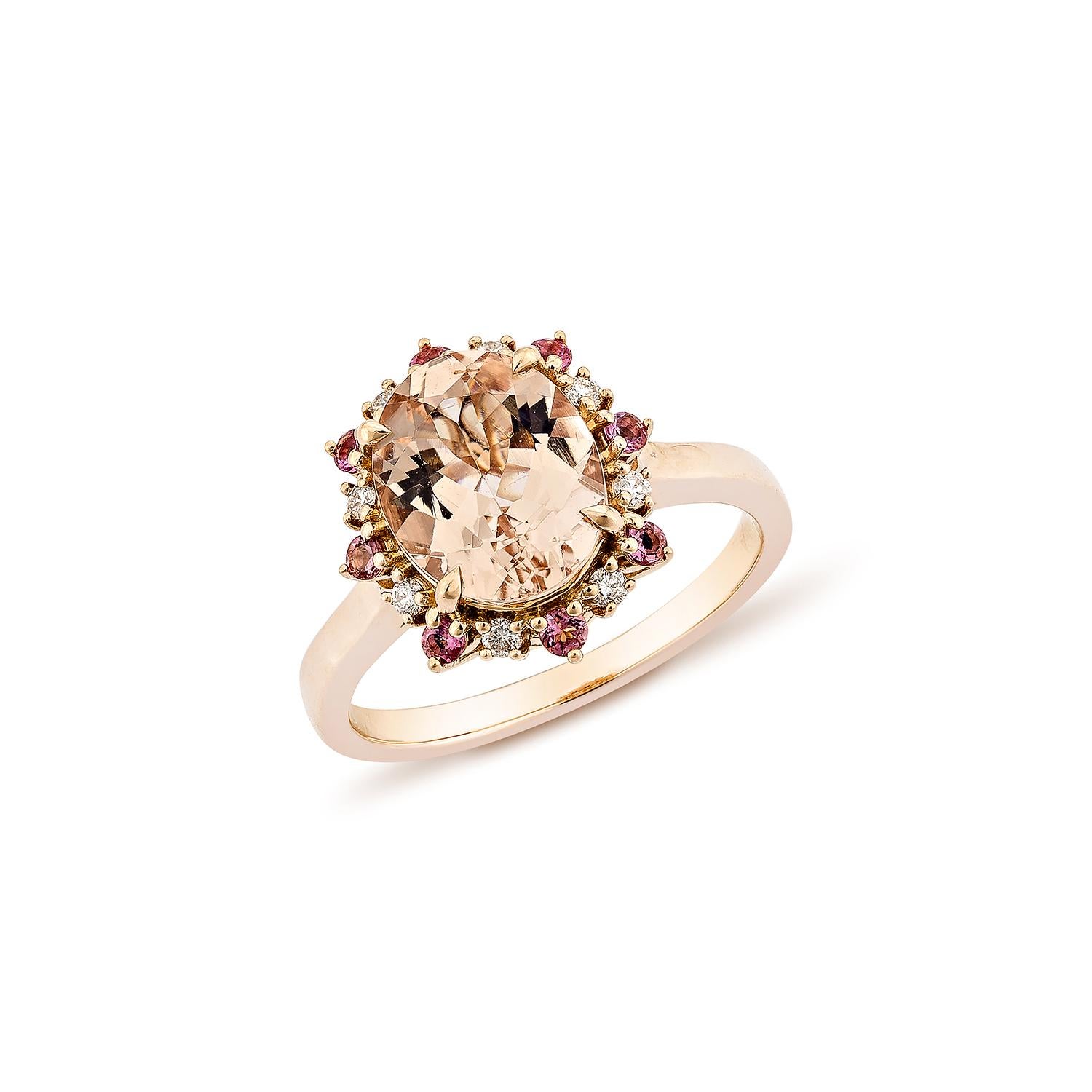 Contemporary Sunita Nahata Morganite 2.16ct. Fancy Ring in 18KRG with Diamond. For Sale