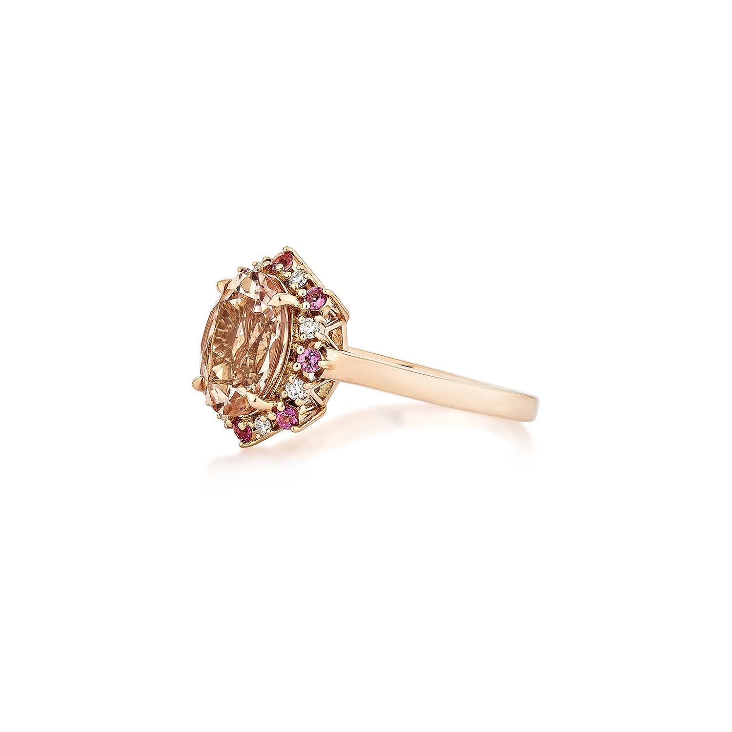Oval Cut Sunita Nahata Morganite 2.16ct. Fancy Ring in 18KRG with Diamond. For Sale