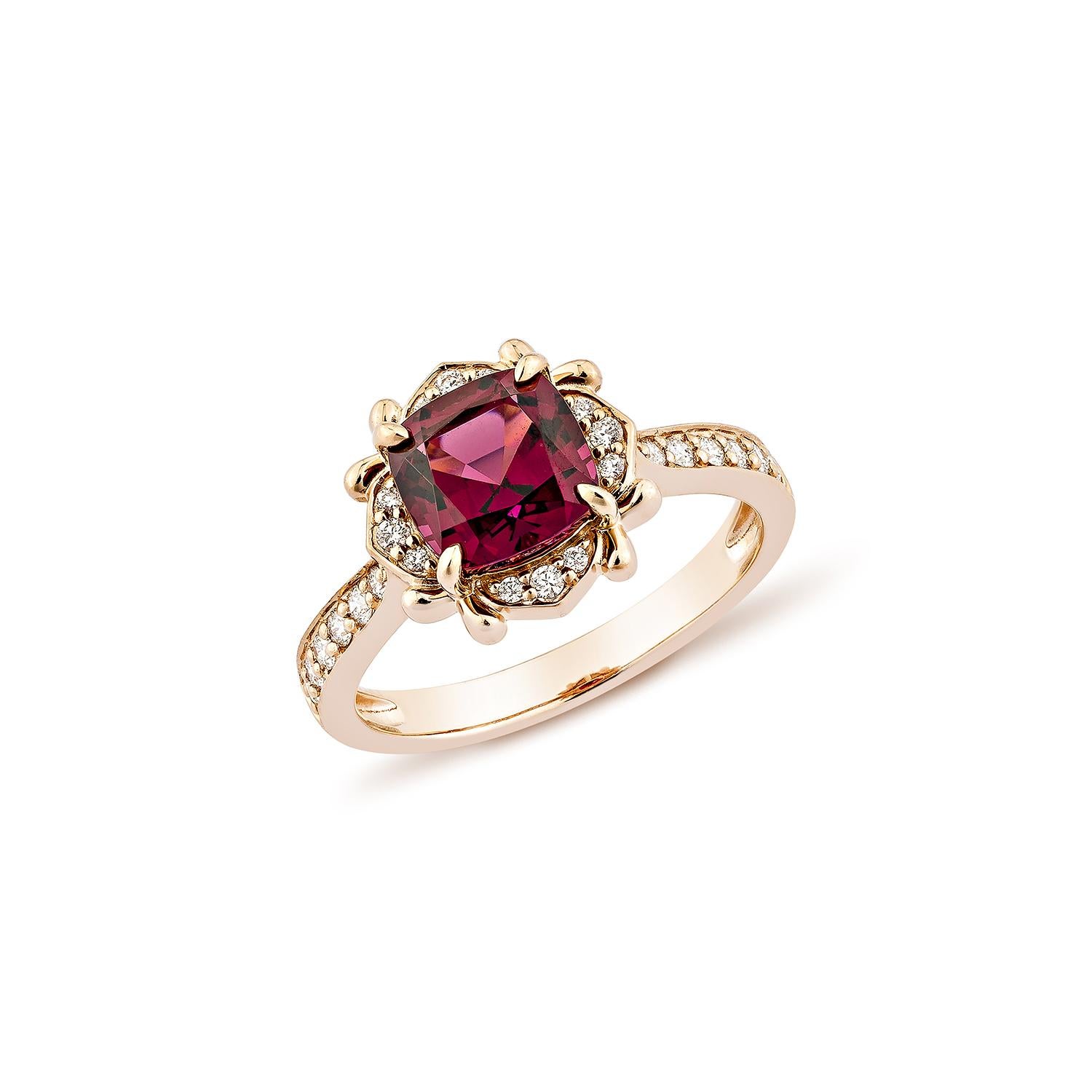 Contemporary Sunita Nahata Rhodolite 2.16ct. Fancy Ring in 14KRG with White Diamond. For Sale